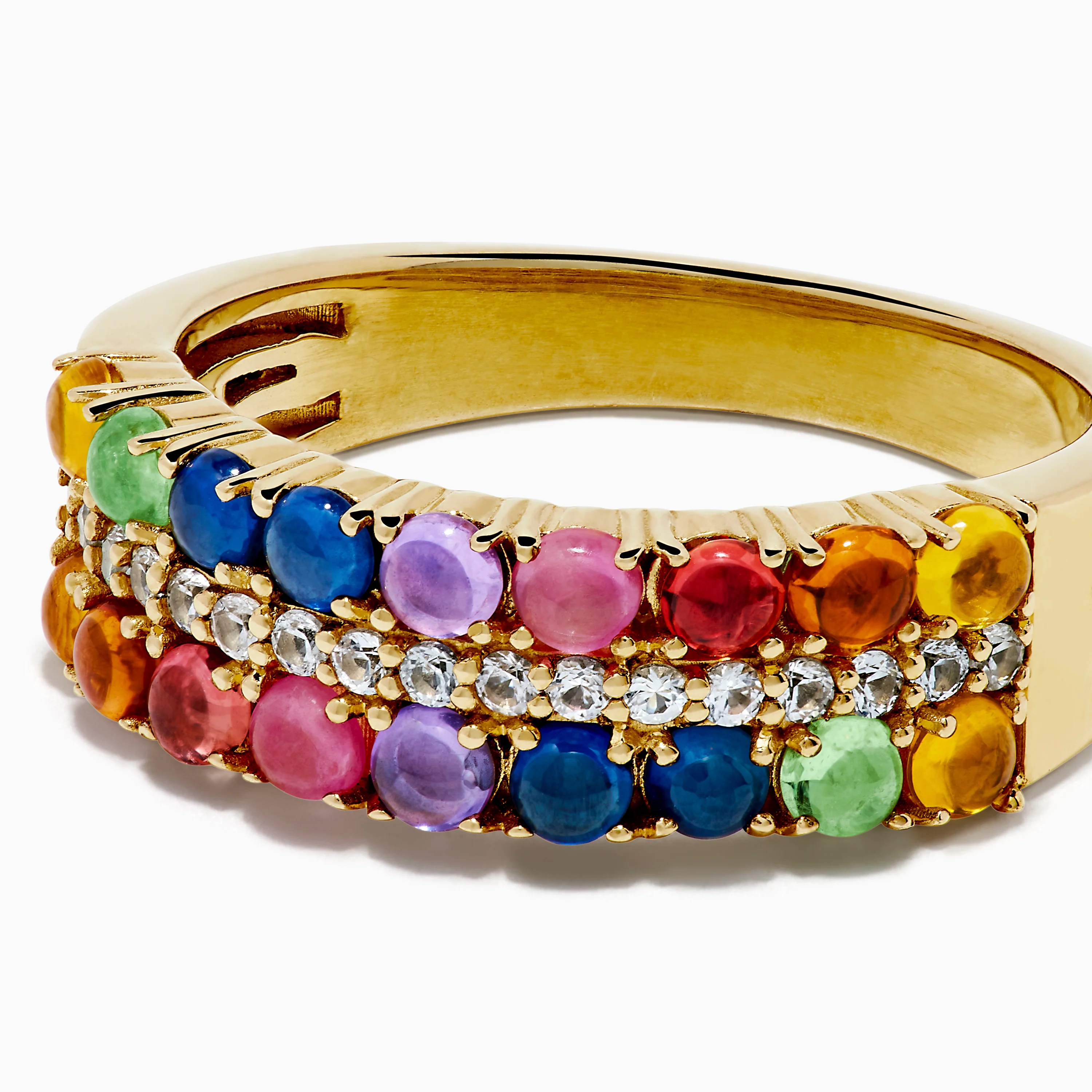 925 Sterling Silver with Yellow Gold Plating Cabochon Multi Sapphire Ring - Image 2