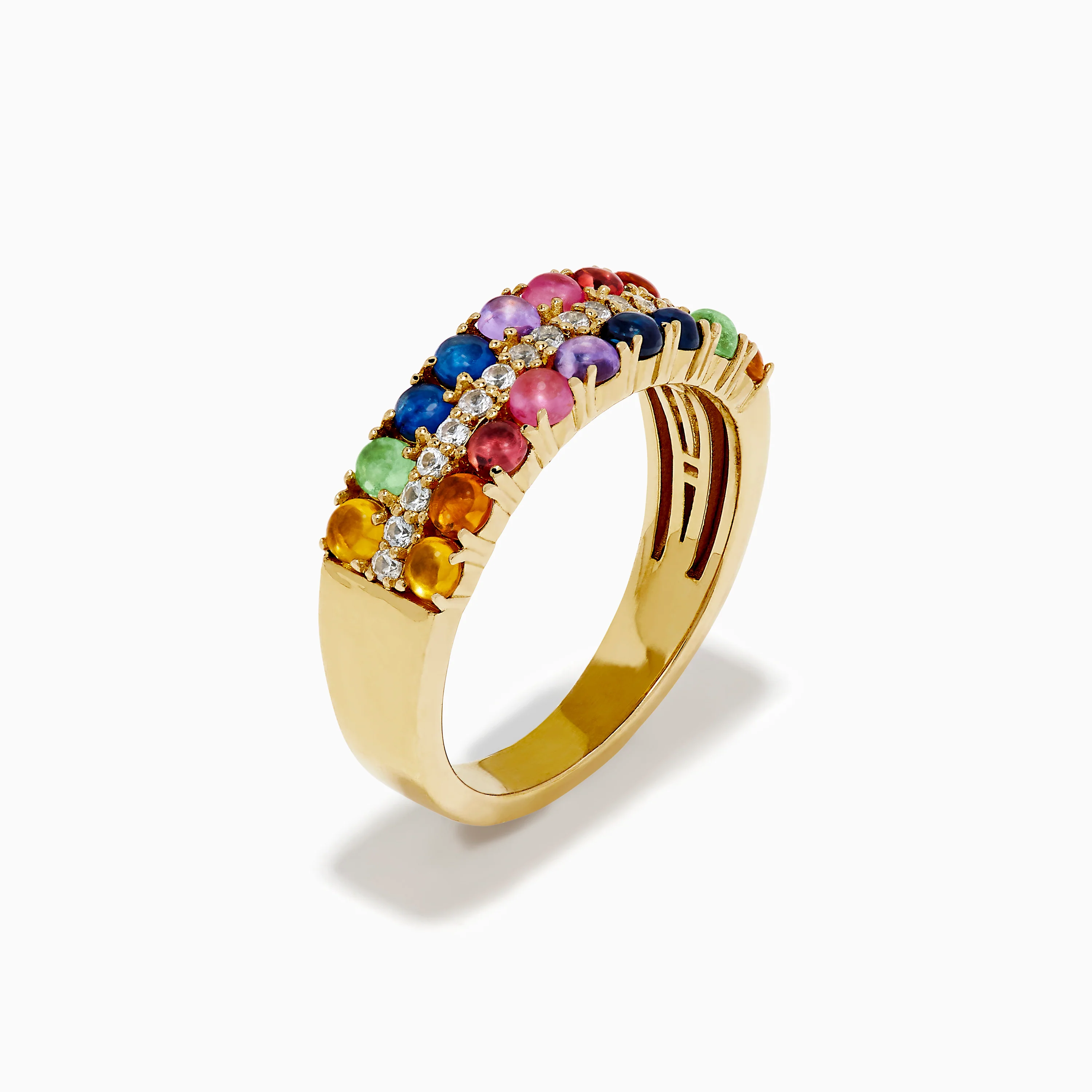 925 Sterling Silver with Yellow Gold Plating Cabochon Multi Sapphire Ring - Image 4
