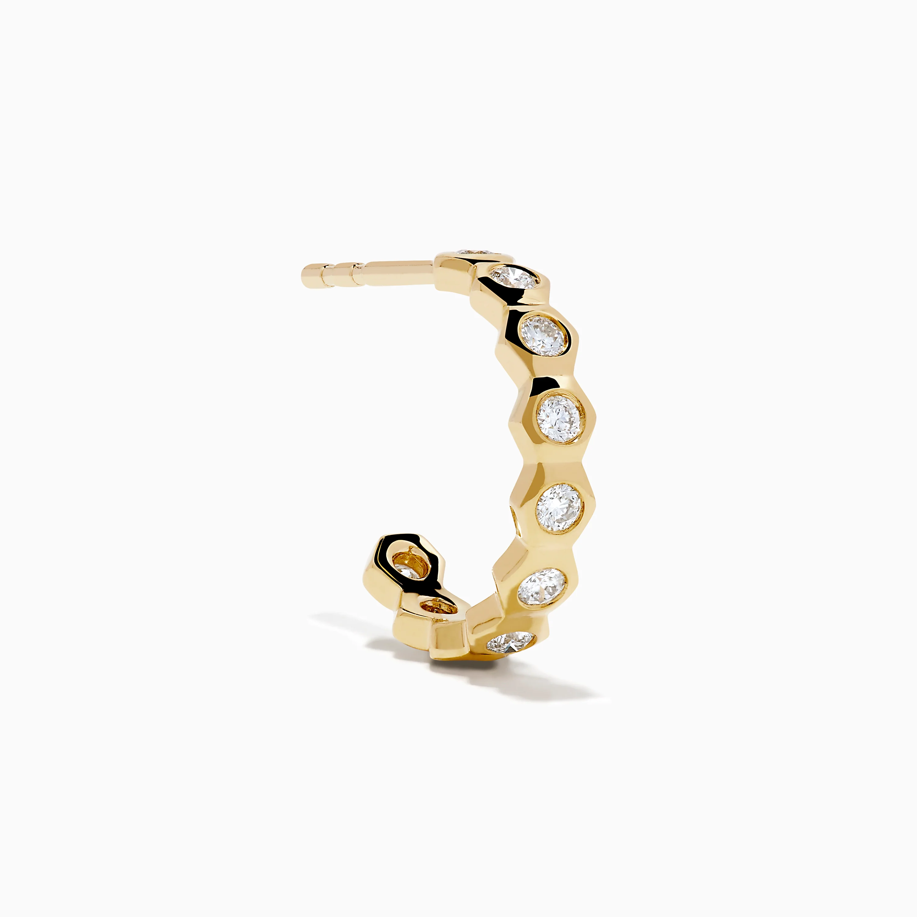 D'Oro 14K Yellow Gold Bezel Set Diamond Mini Hoop Earrings - Image 3