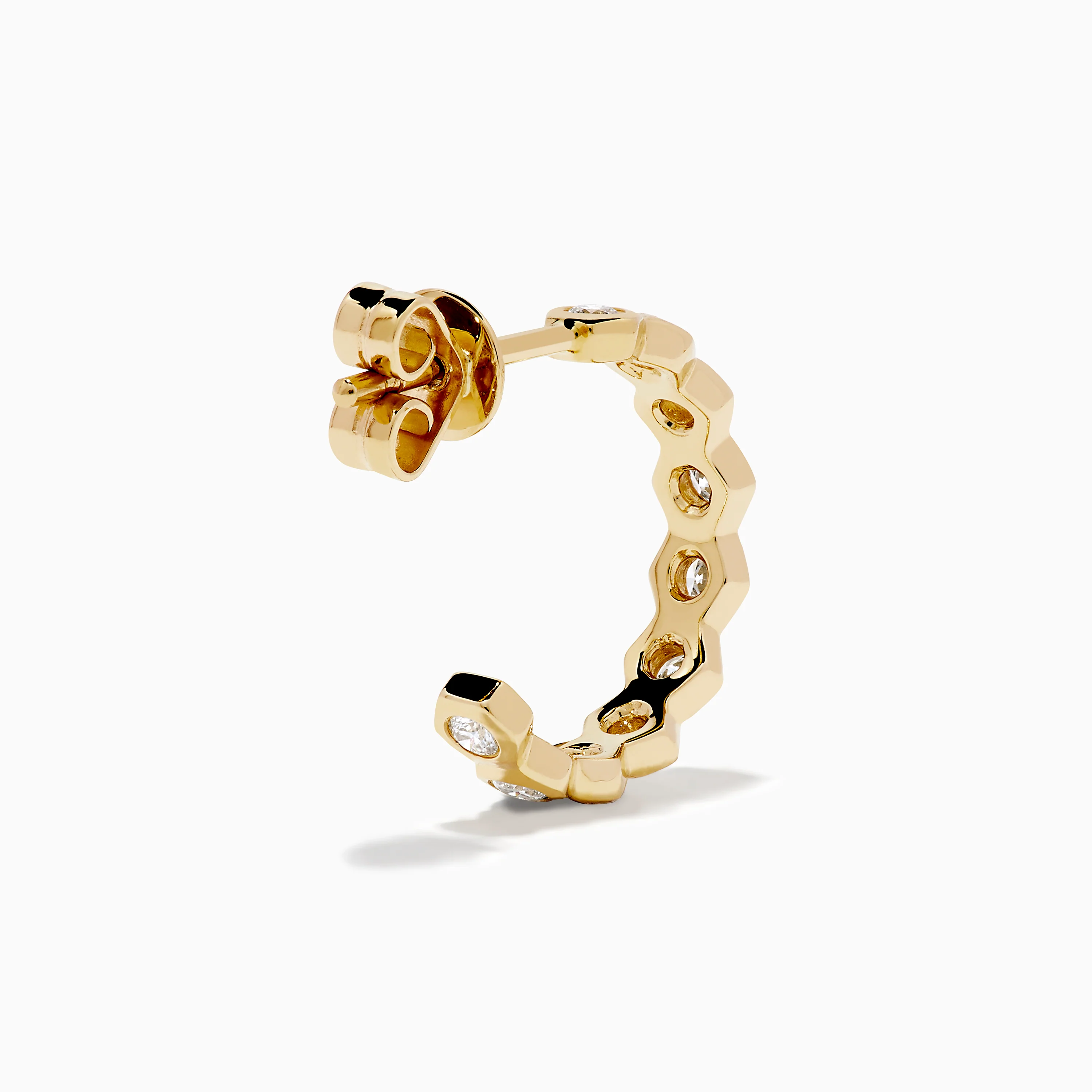 D'Oro 14K Yellow Gold Bezel Set Diamond Mini Hoop Earrings - Image 4
