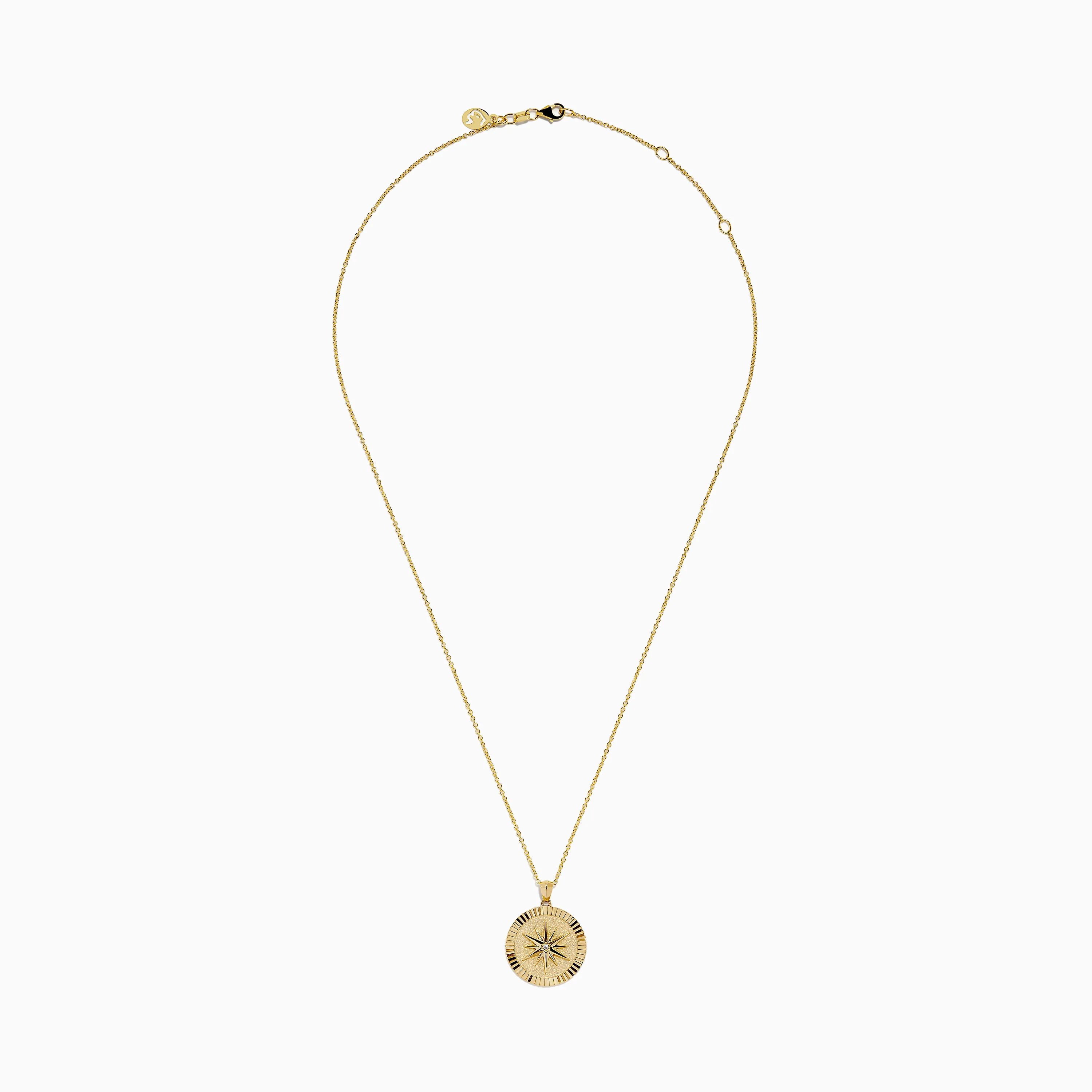 D'Oro 14K Yellow Gold Diamond Compass Coin Pendant - Image 3