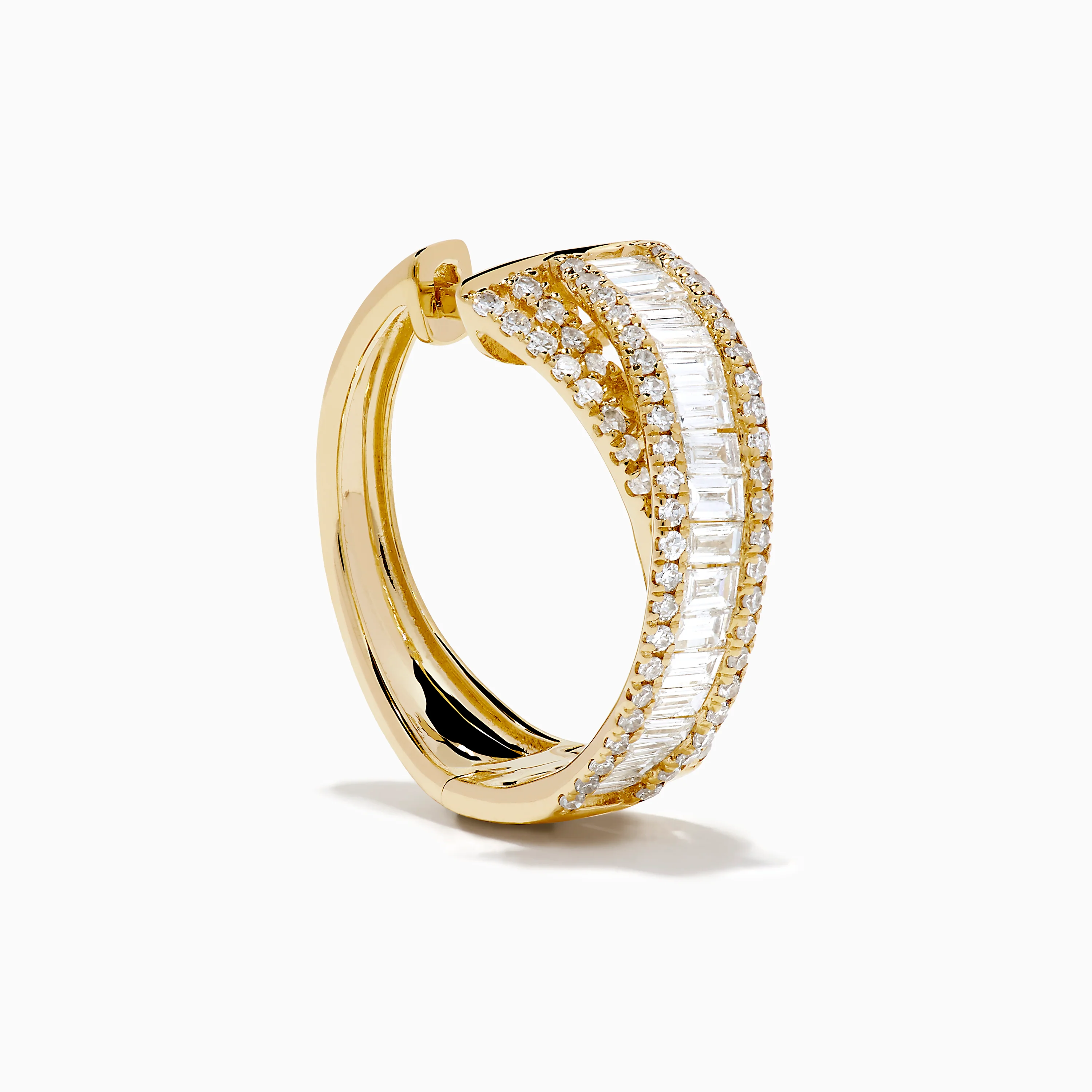 D'Oro 14K Yellow Gold Diamond Criss Cross Small Hoop Earrings - Image 3