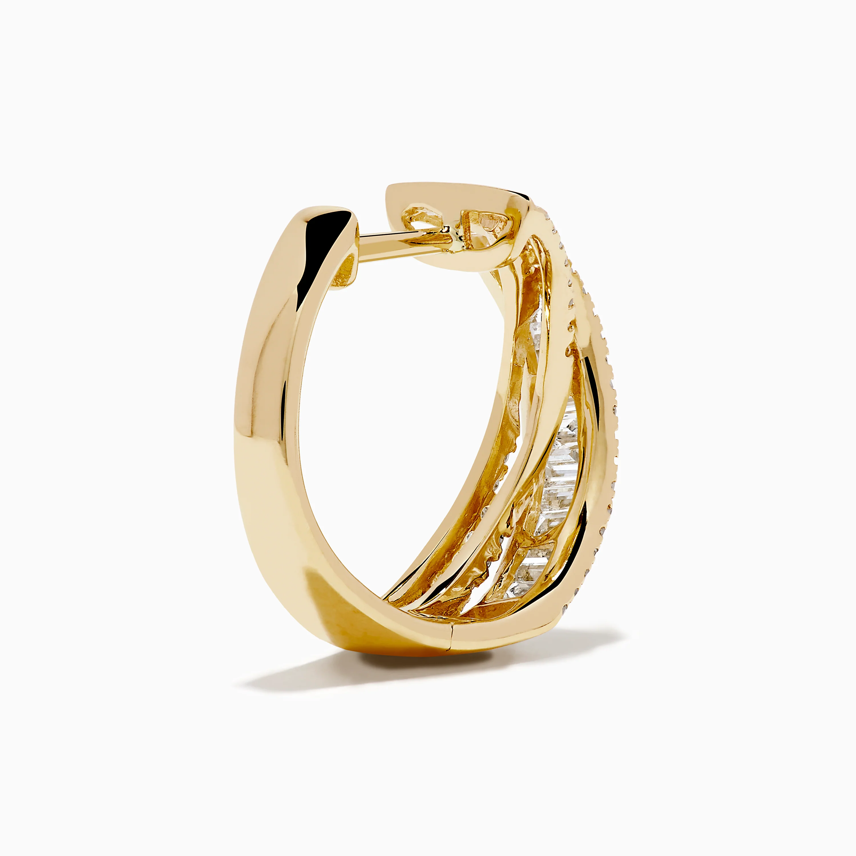 D'Oro 14K Yellow Gold Diamond Criss Cross Small Hoop Earrings - Image 4