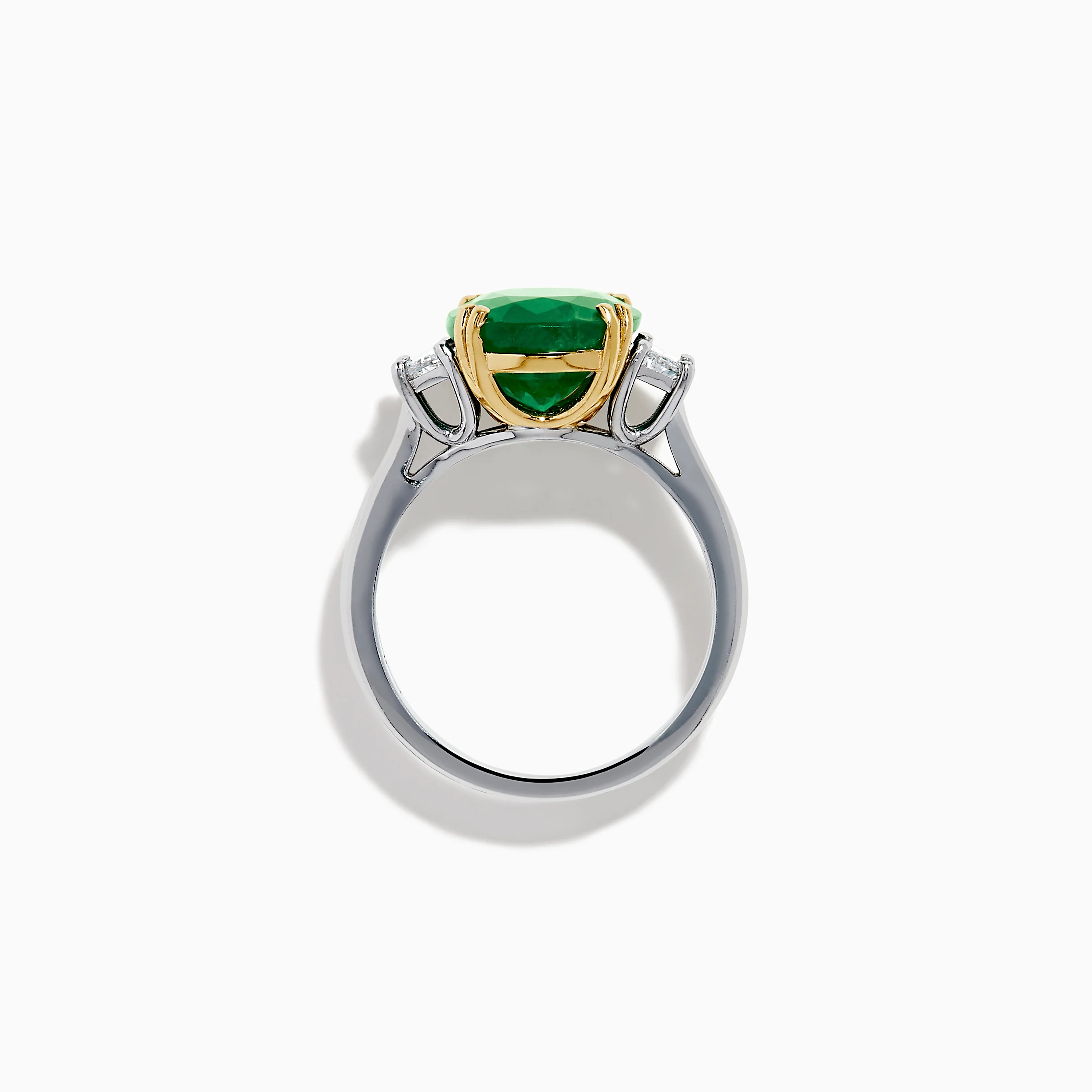Effy Hematian 14K Two Tone Gold Emerald and Diamond Three-Stone Ring - Image 3