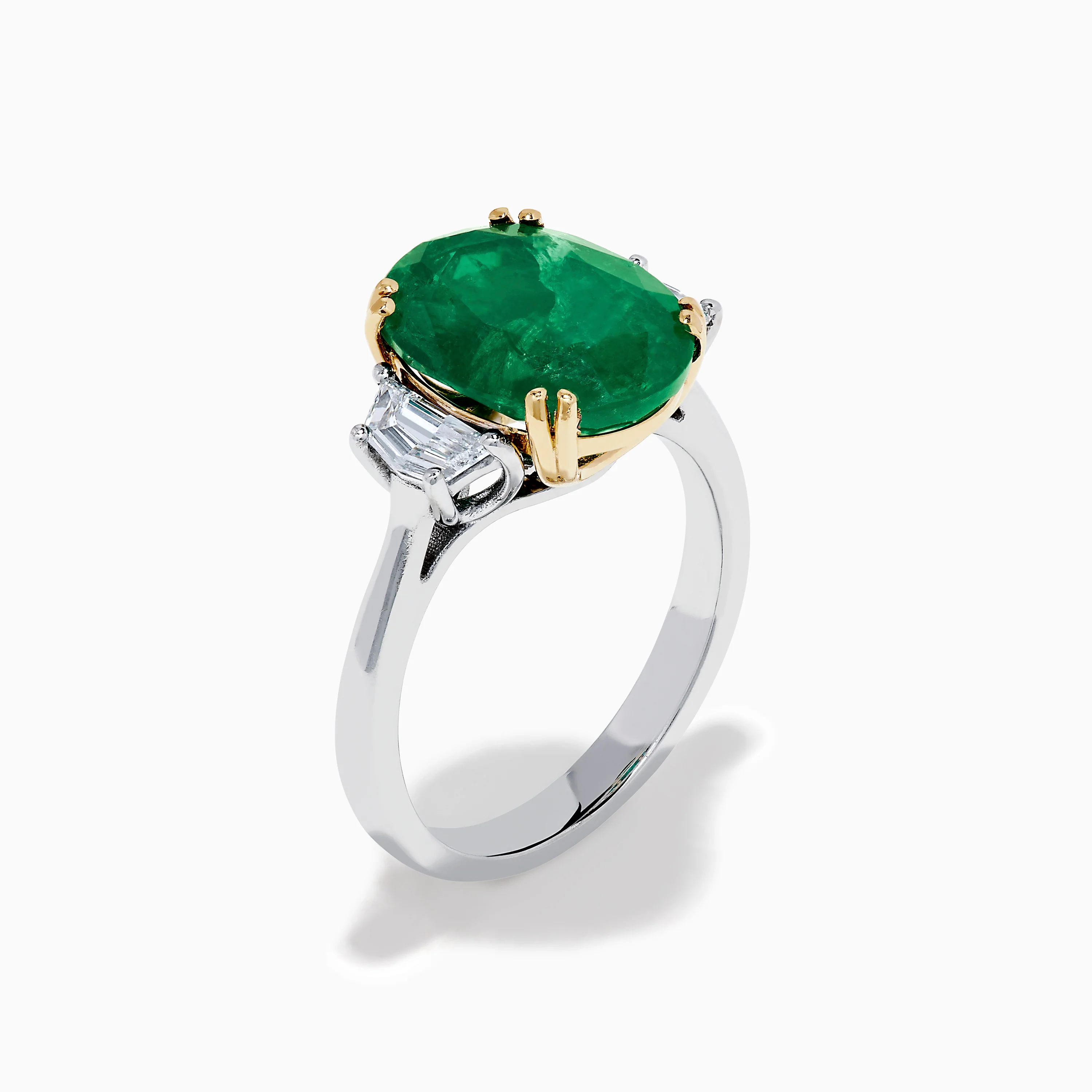 Effy Hematian 14K Two Tone Gold Emerald and Diamond Three-Stone Ring - Image 4