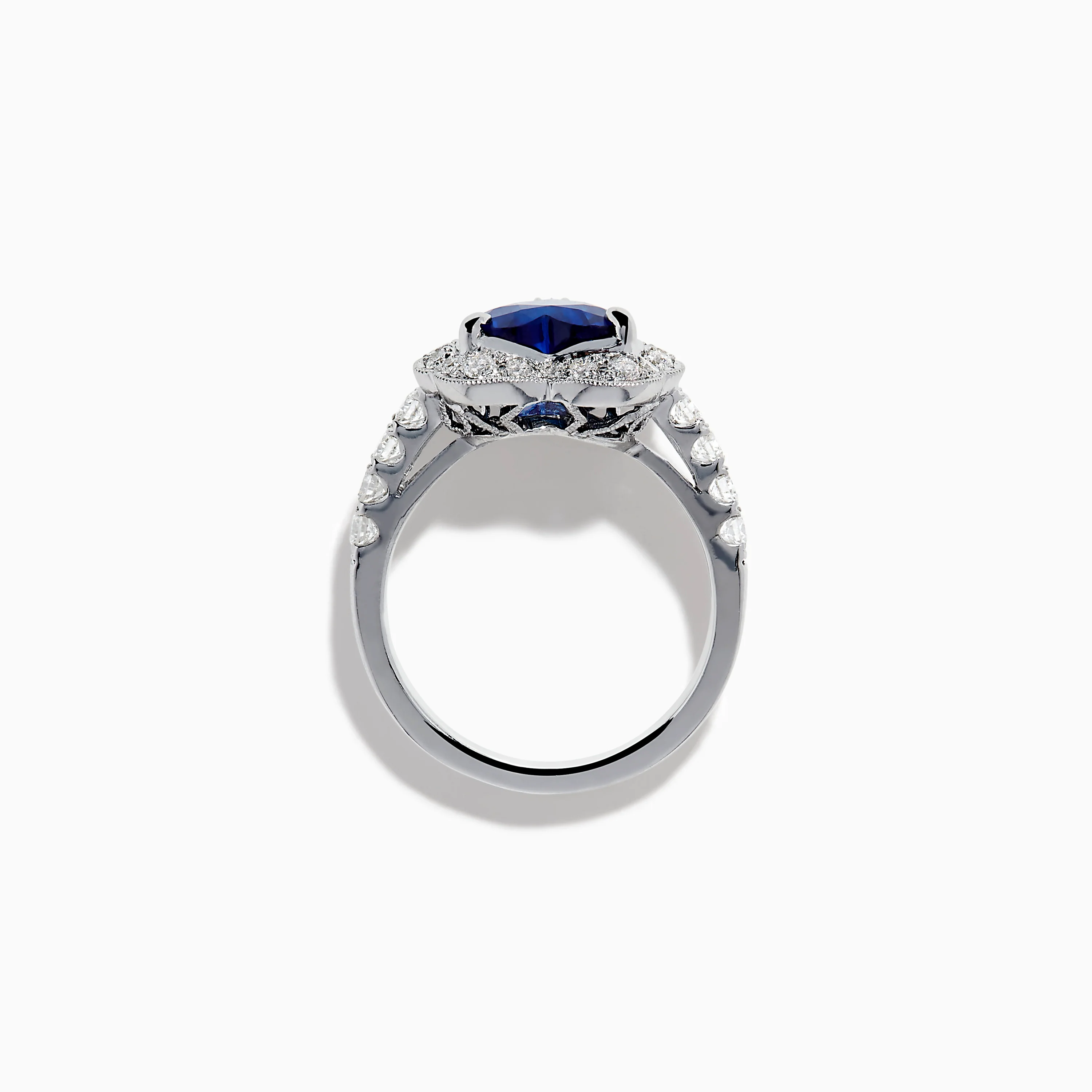 Effy Hematian 18K White Gold Heart Shaped Blue Sapphire and Diamond Halo Ring - Image 3