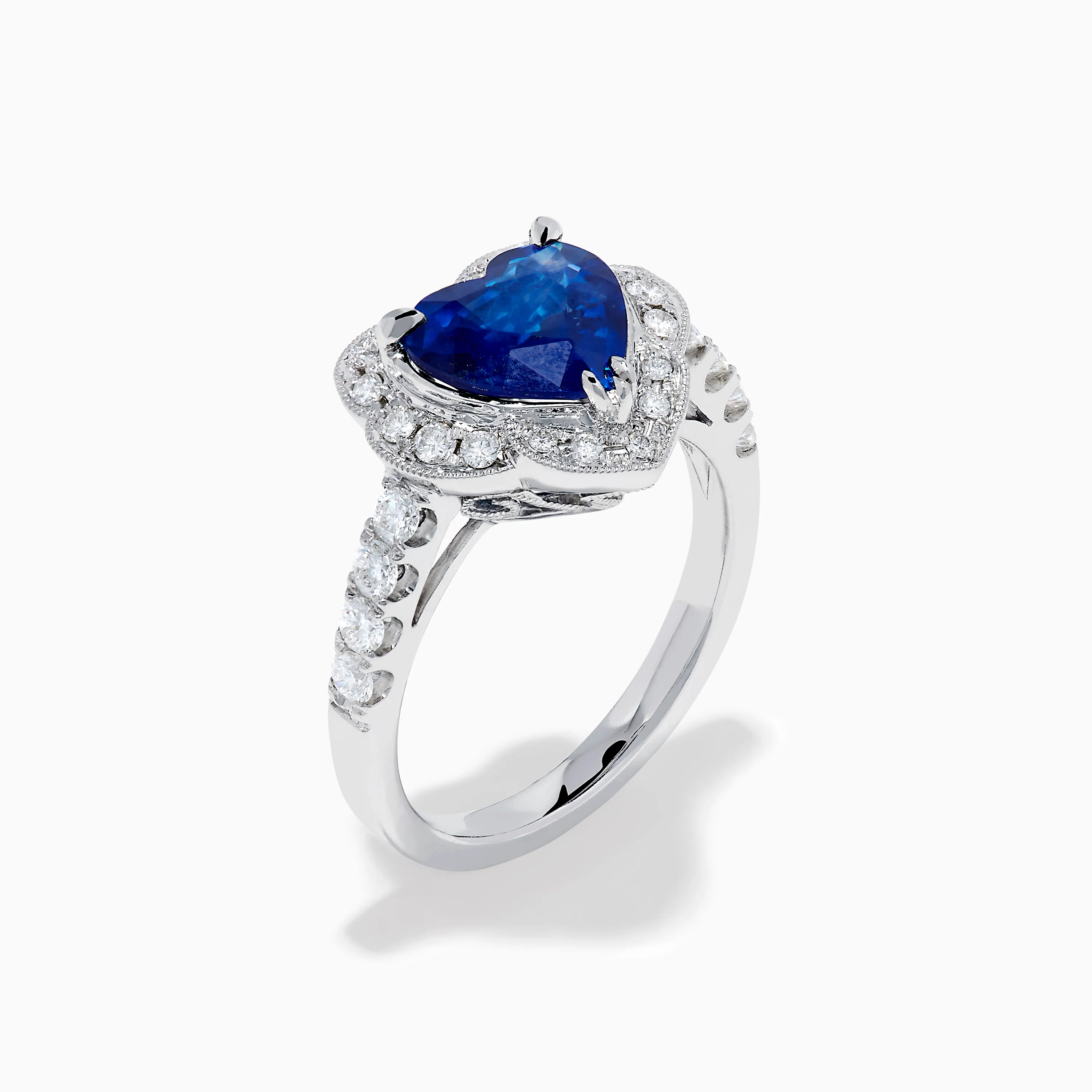 Effy Hematian 18K White Gold Heart Shaped Blue Sapphire and Diamond Halo Ring - Image 4