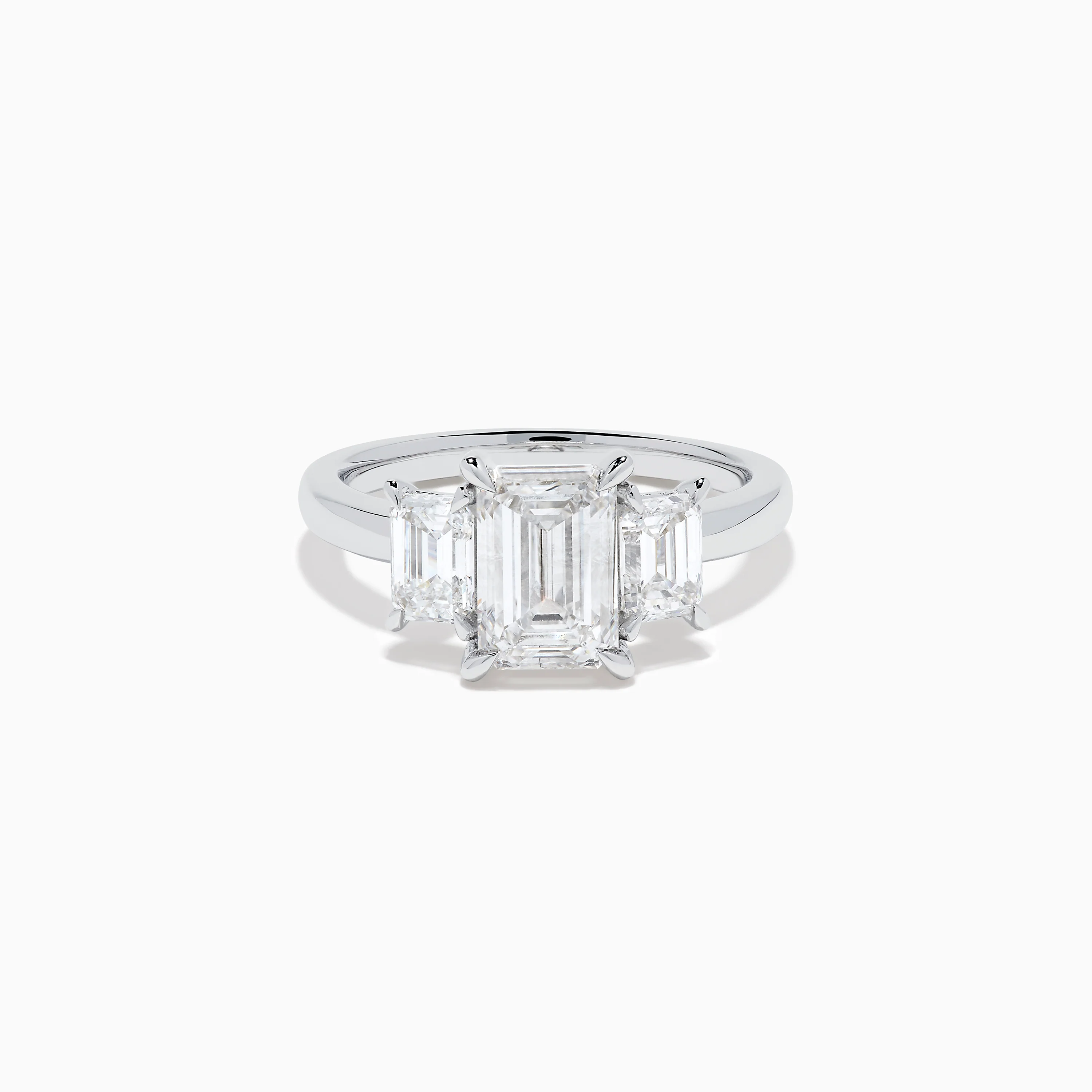 Lab Grown Emerald Cut Diamond 3 Stone Ring in 14K White Gold