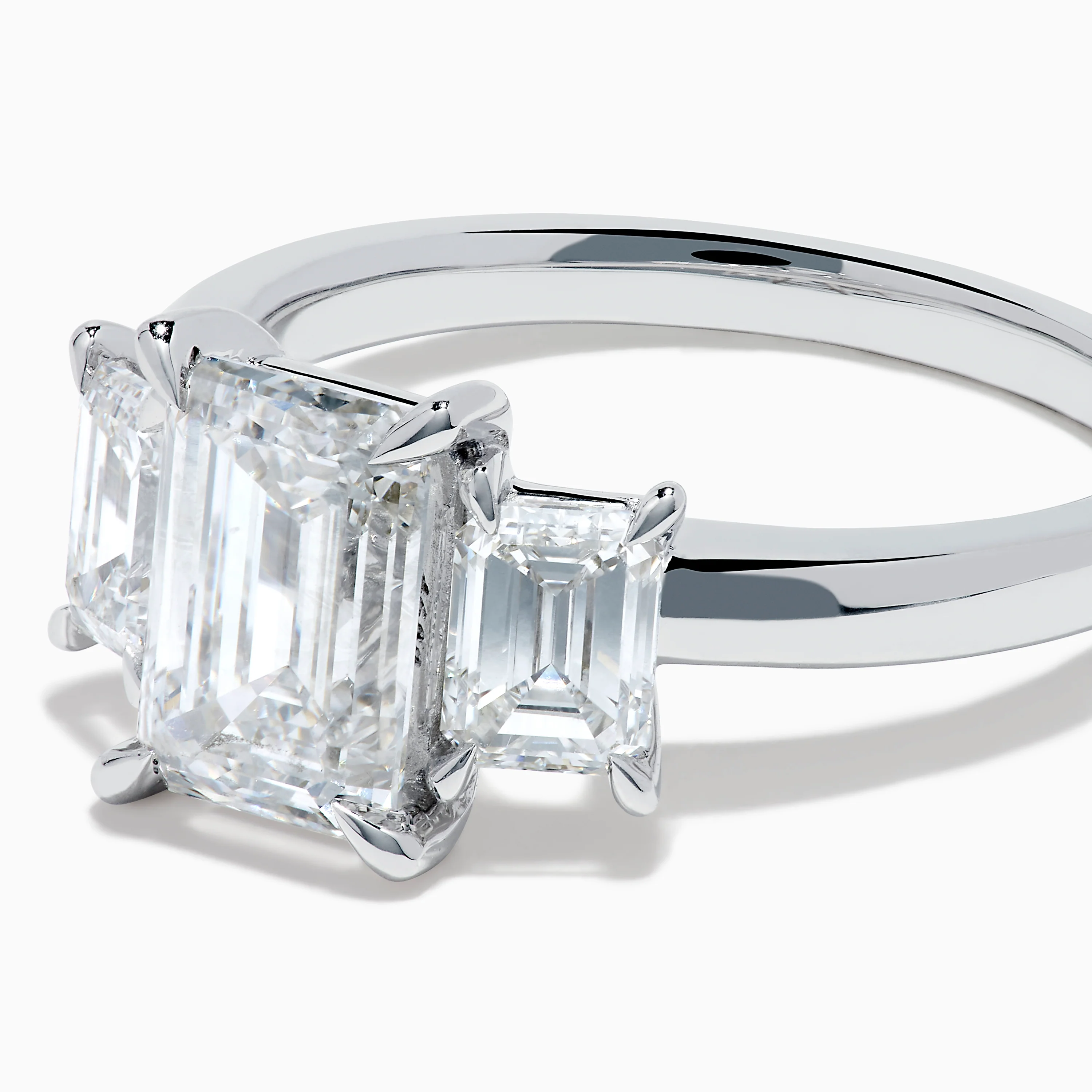Lab Grown Emerald Cut Diamond 3 Stone Ring in 14K White Gold - Image 2