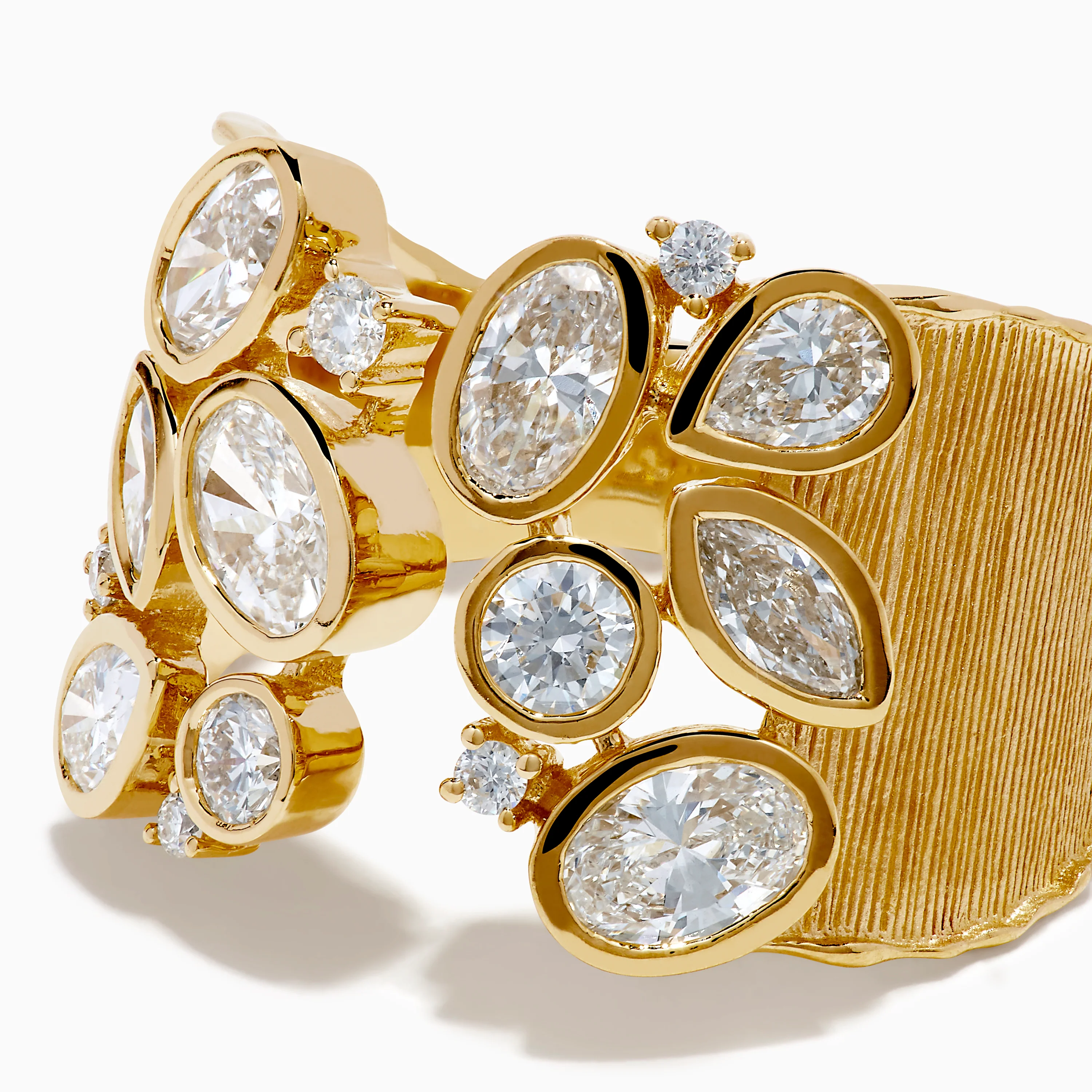 Lab Grown Multi Shape Diamond Open Shank Textured Ring in 14K Yellow Gold - Image 2