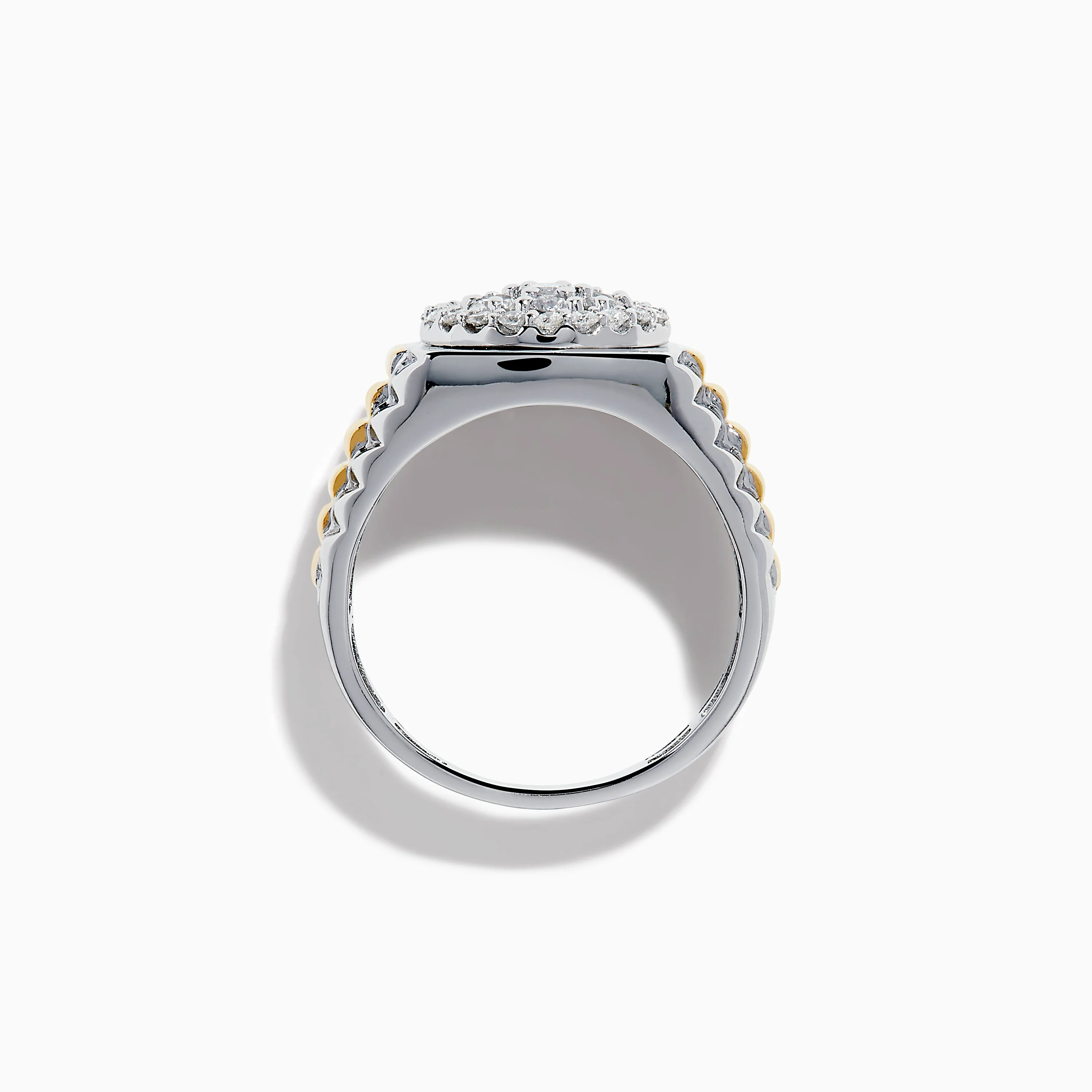 Men's 14K Two Tone Gold Bouquet Diamond Signet Ring - Image 3