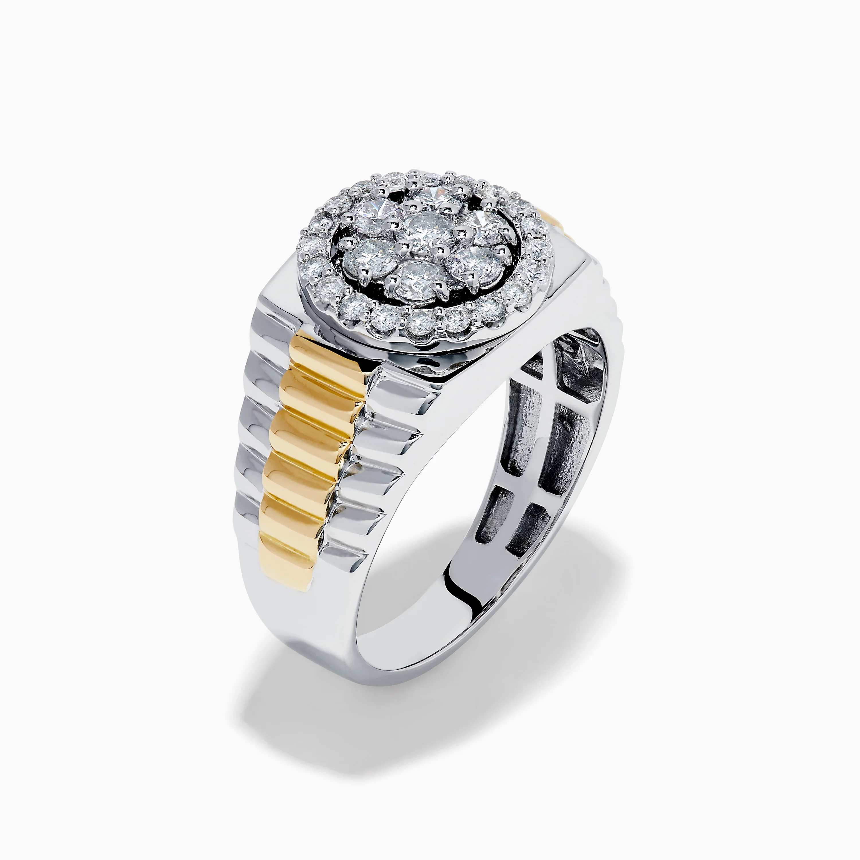 Men's 14K Two Tone Gold Bouquet Diamond Signet Ring - Image 4