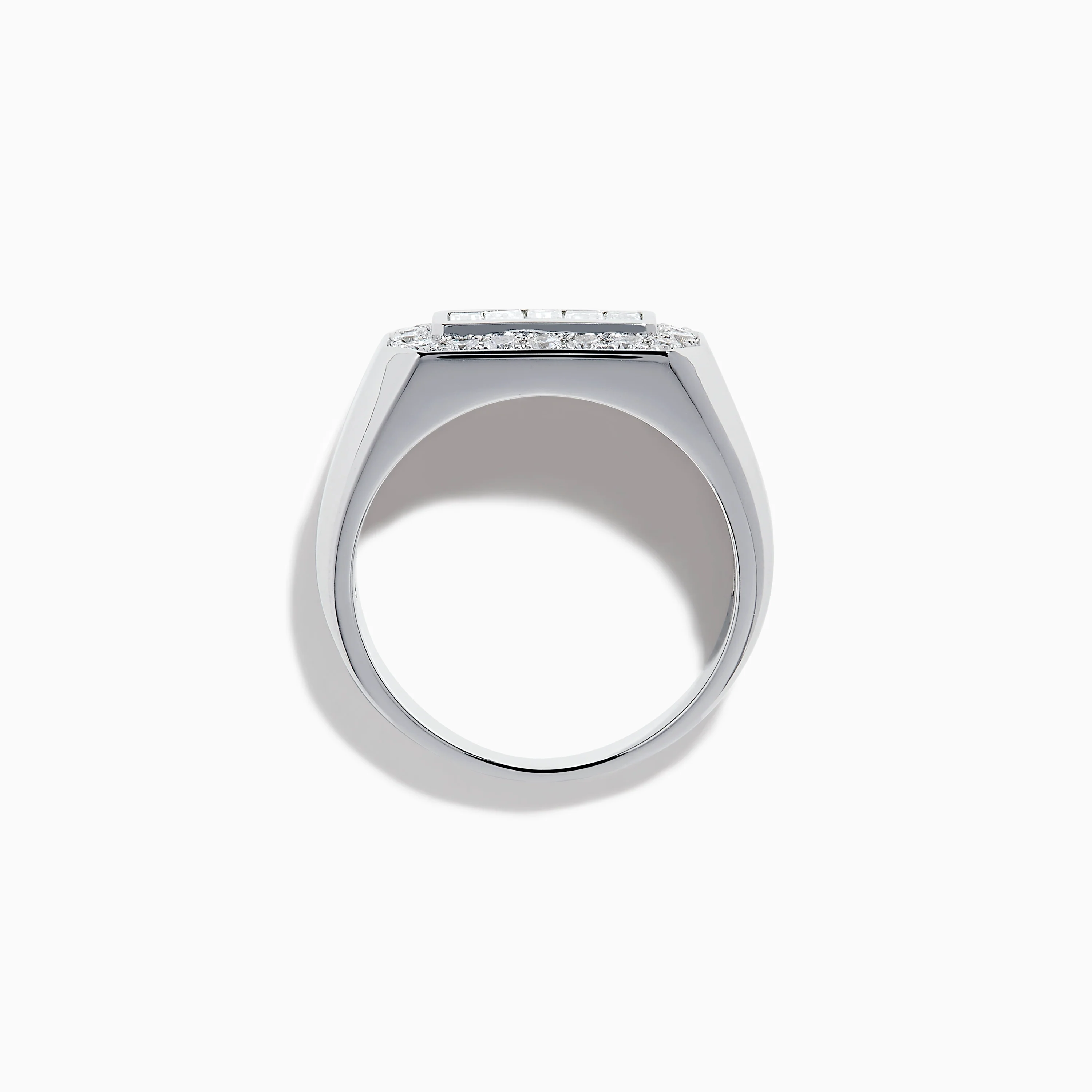 Men's 14K White Gold Baguette and Round Diamond Signet Ring - Image 3