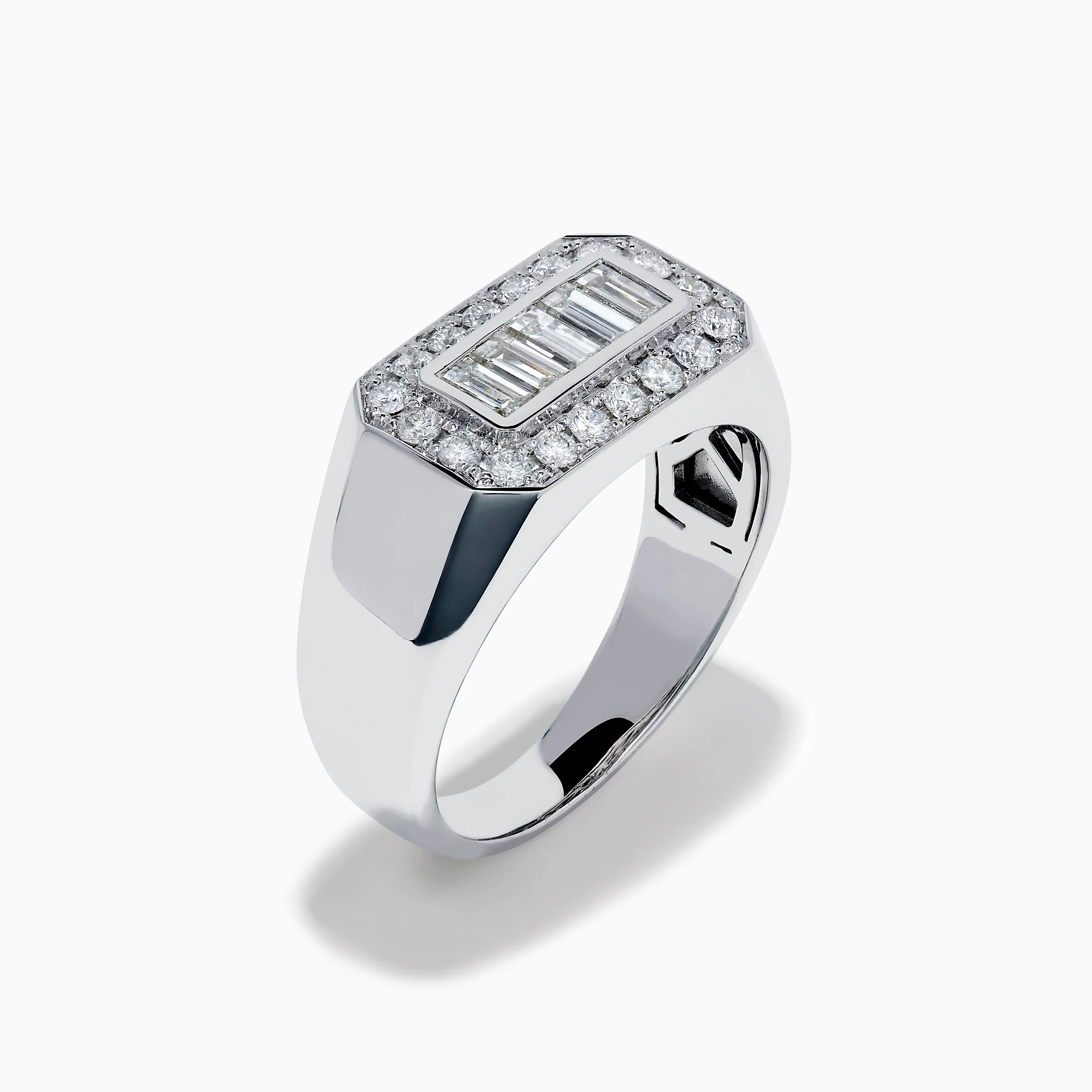 Men's 14K White Gold Baguette and Round Diamond Signet Ring - Image 4