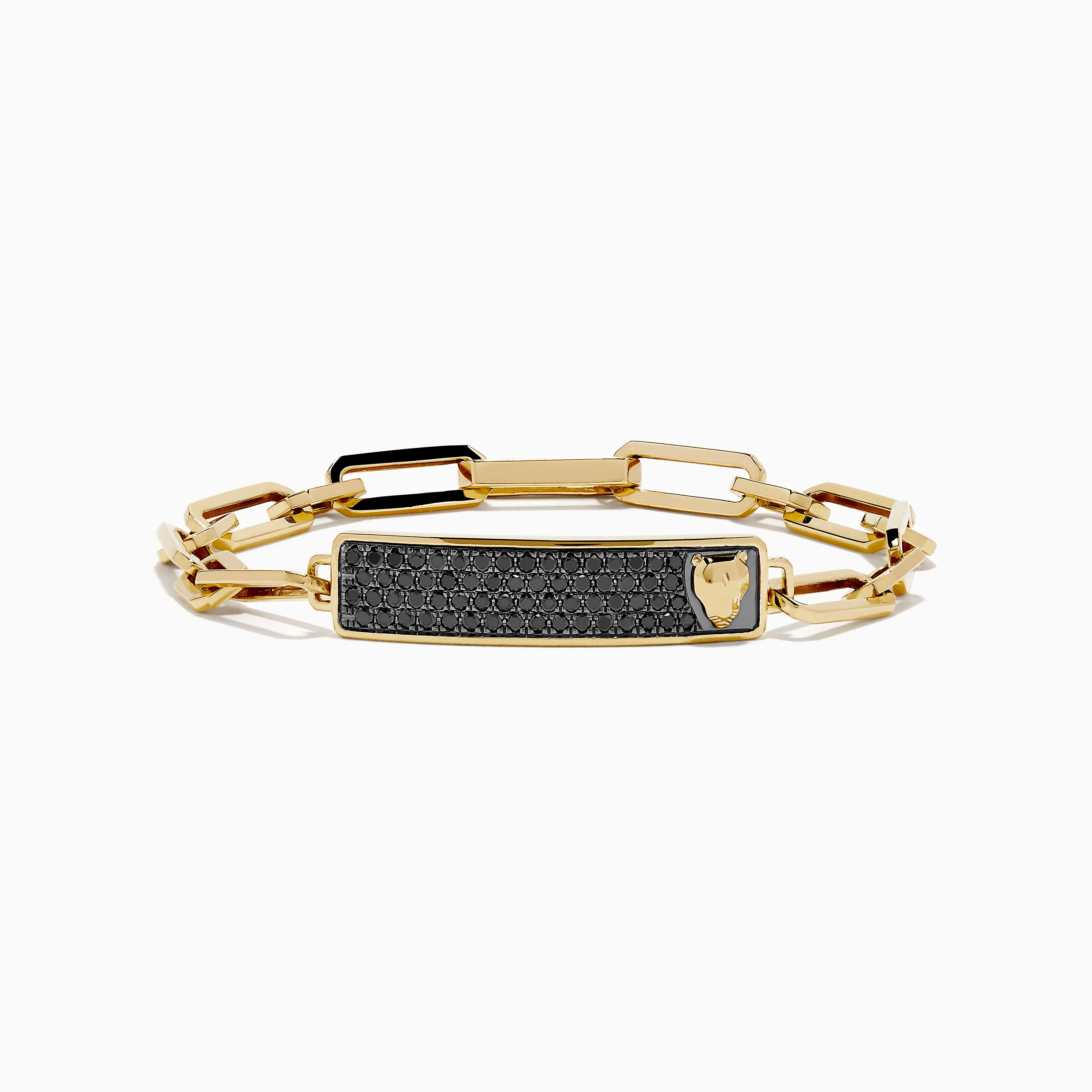 Men's 14K Yellow Gold Black Diamond Pave Panther Link Bracelet - Image 3