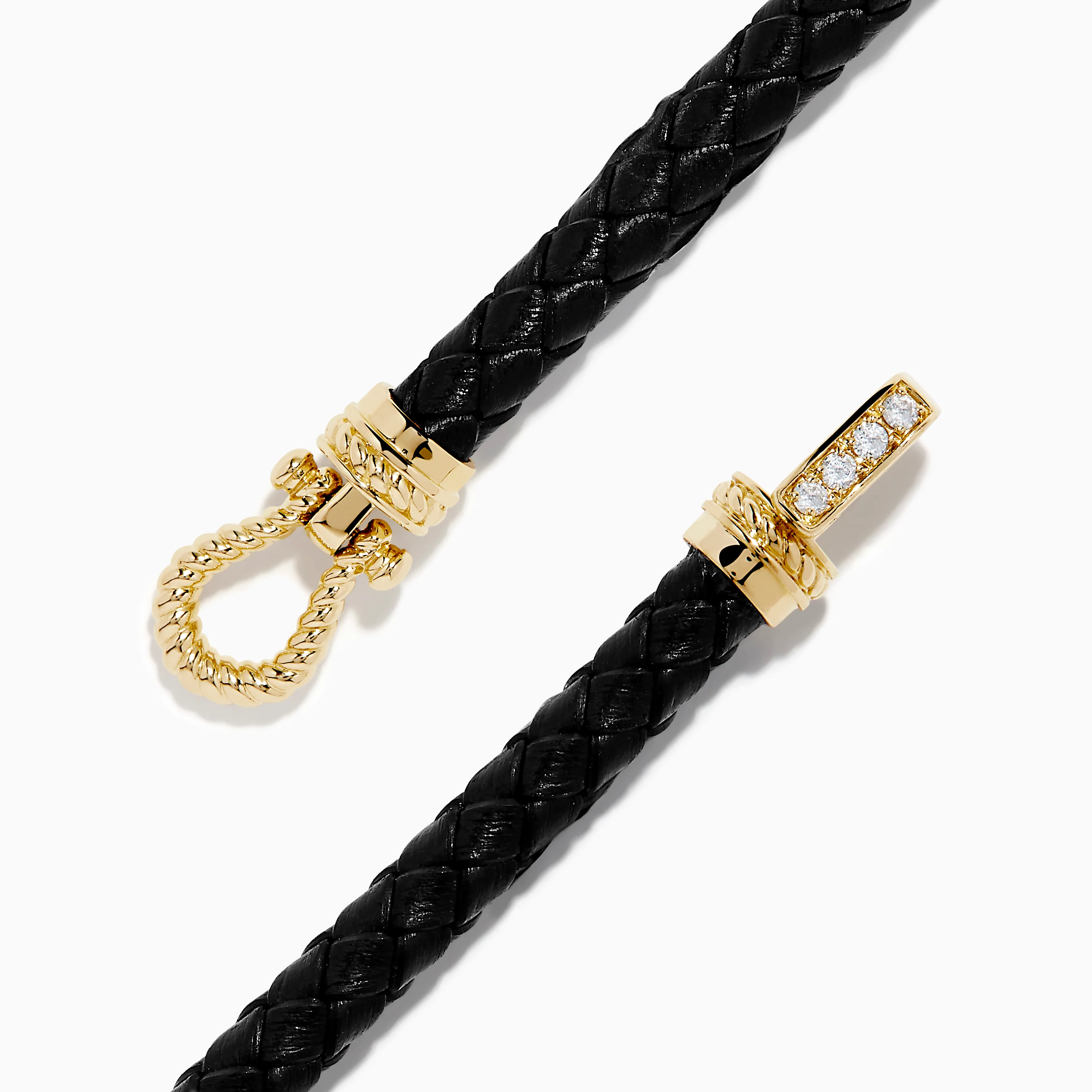 Men's 14K Yellow Gold Diamond Accented Horseshoe Leather Bracelet - Image 4