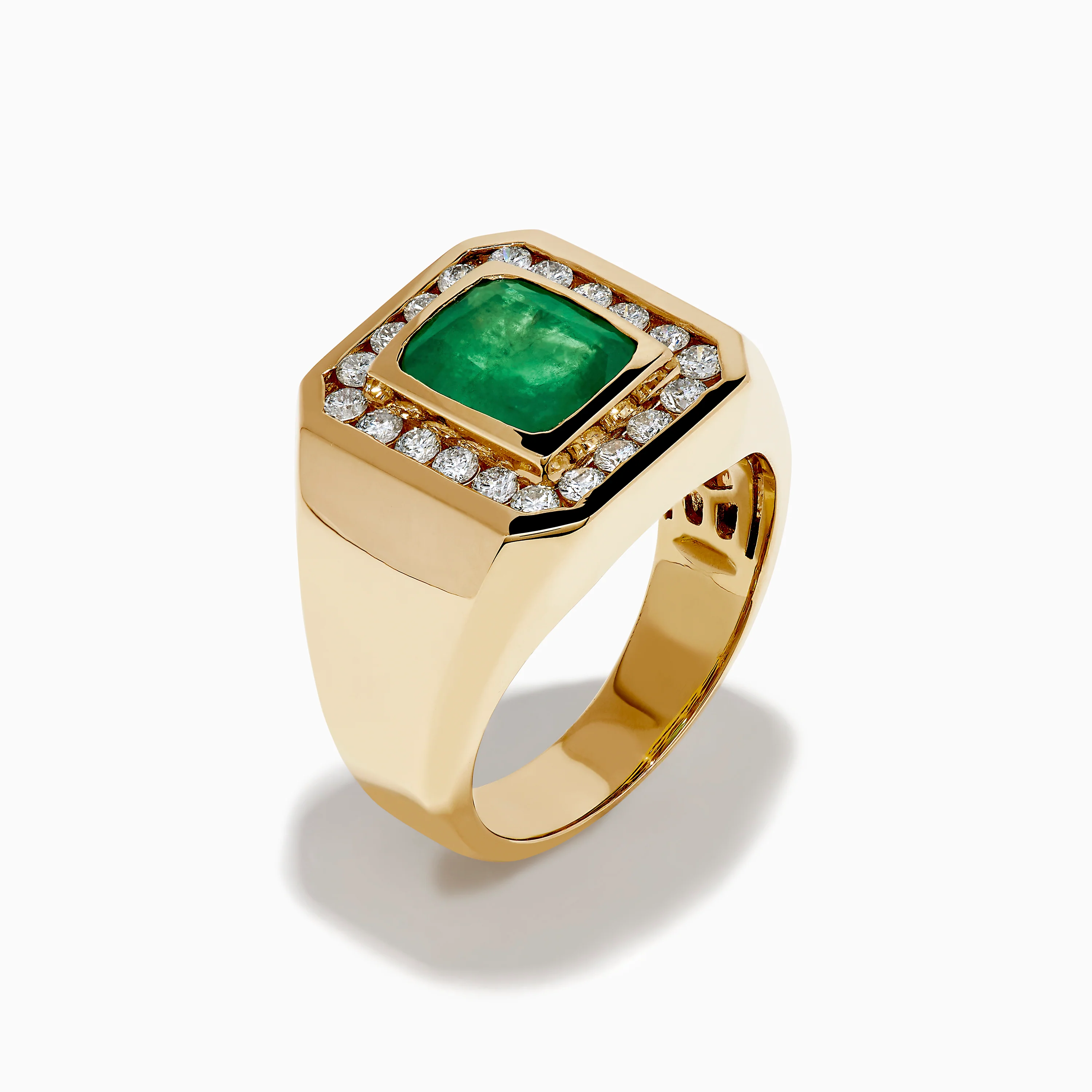 Men's 14K Yellow Gold Emerald and Diamond Statement Ring - Image 4