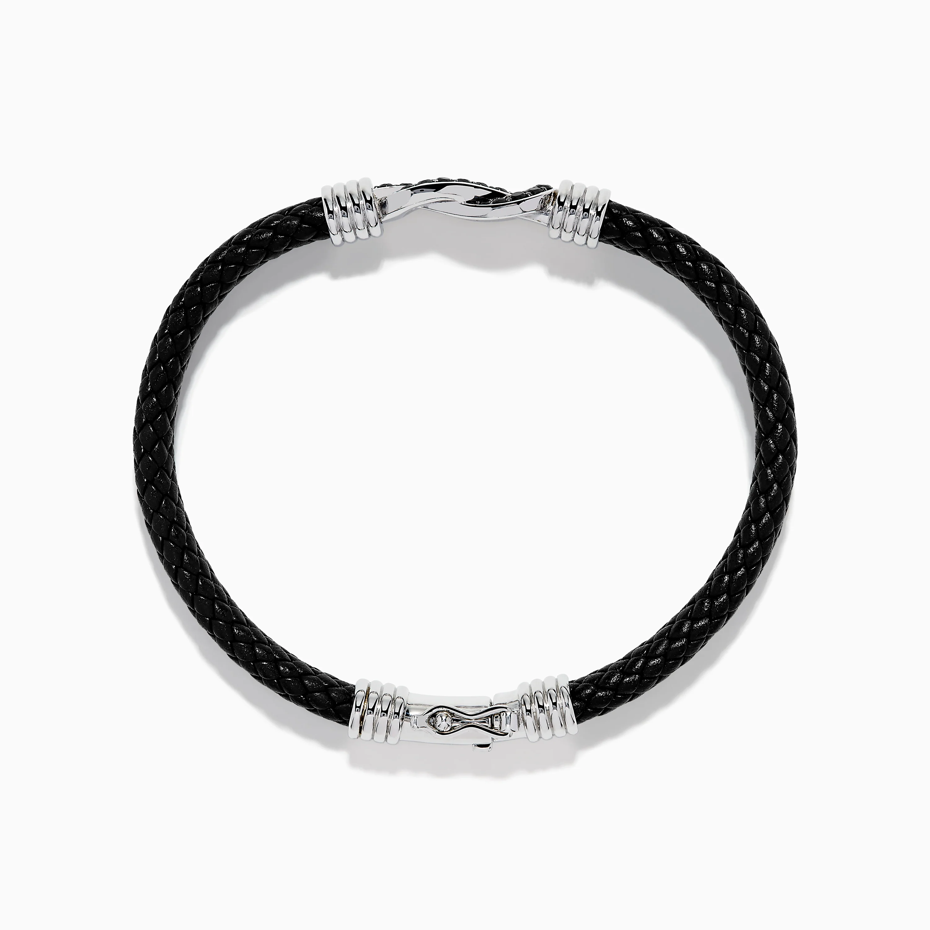 Men's 925 Sterling Silver Black Spinel Leather Bracelet - Image 3