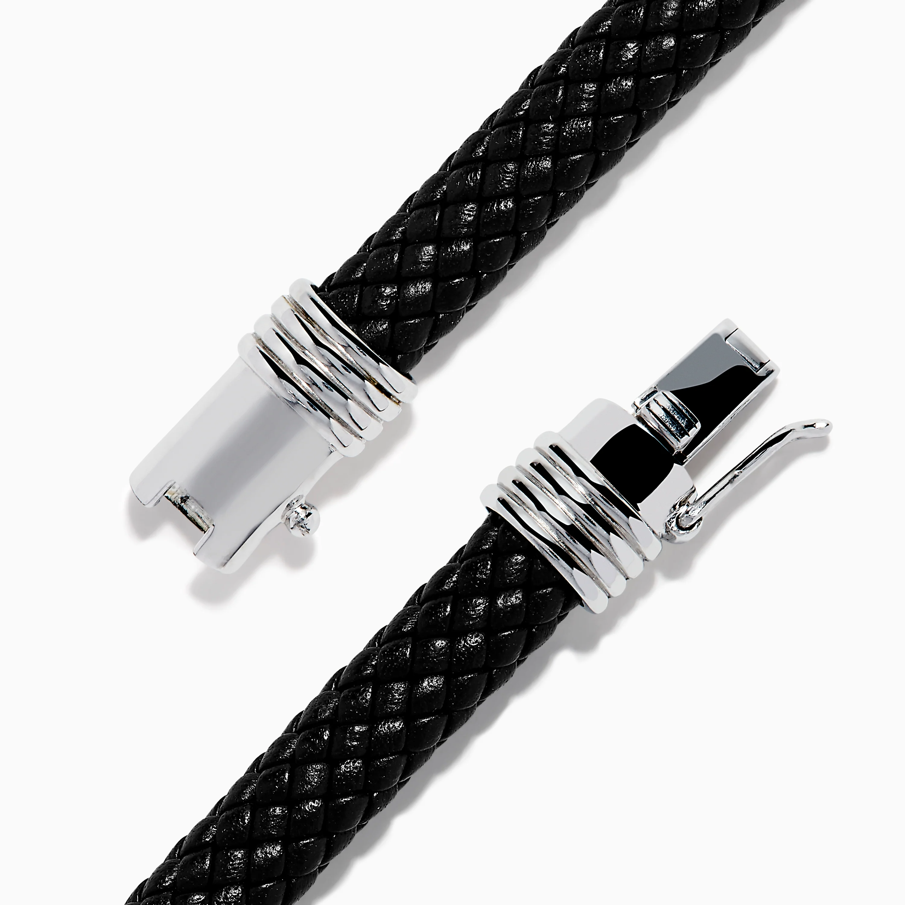 Men's 925 Sterling Silver Black Spinel Leather Bracelet - Image 4