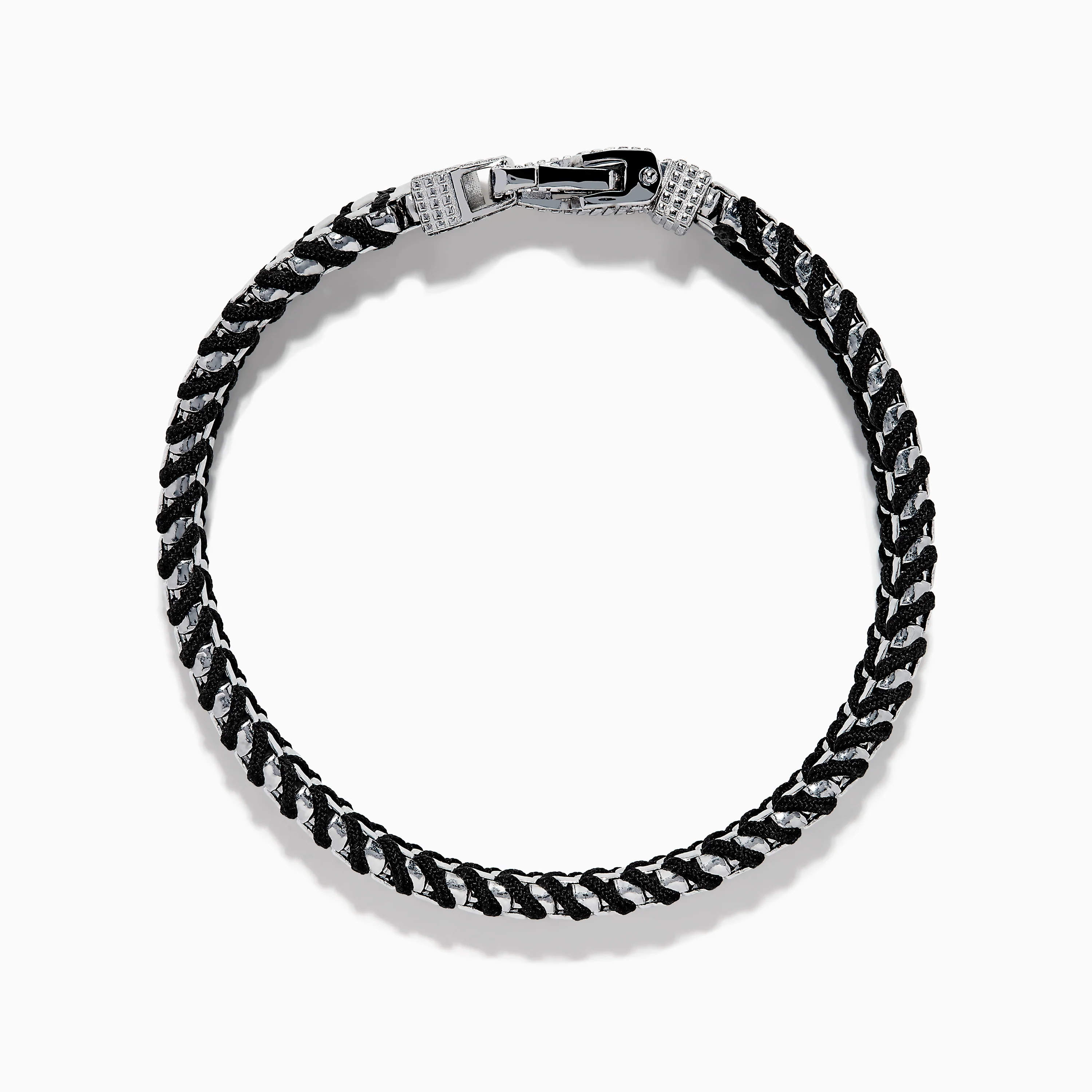 Men's 925 Sterling Silver Woven Black Cord Bracelet - Image 3