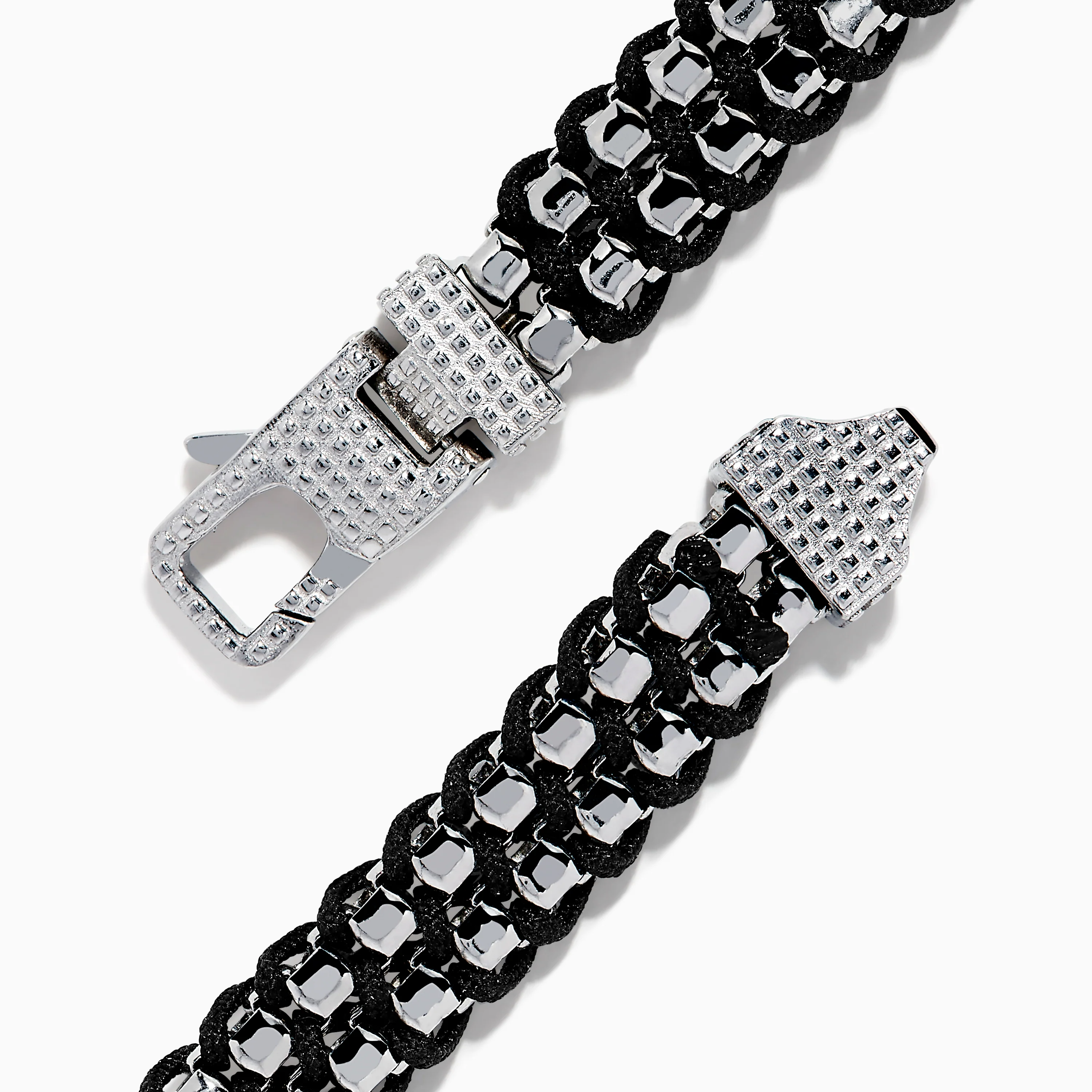Men's 925 Sterling Silver Woven Black Cord Bracelet - Image 4