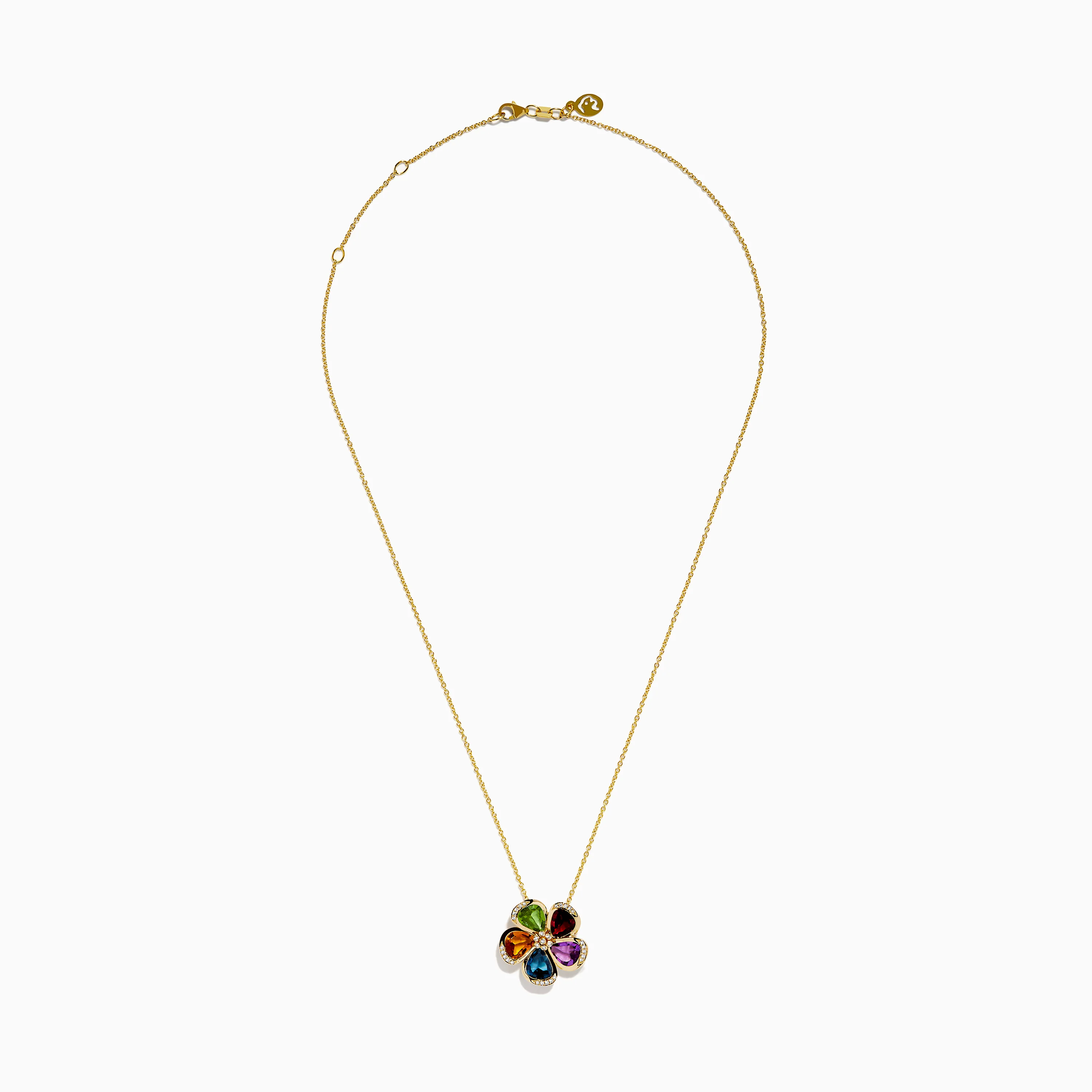 Mosaic 14K Yellow Gold Multi Gemstone Floral Pendant - Image 3