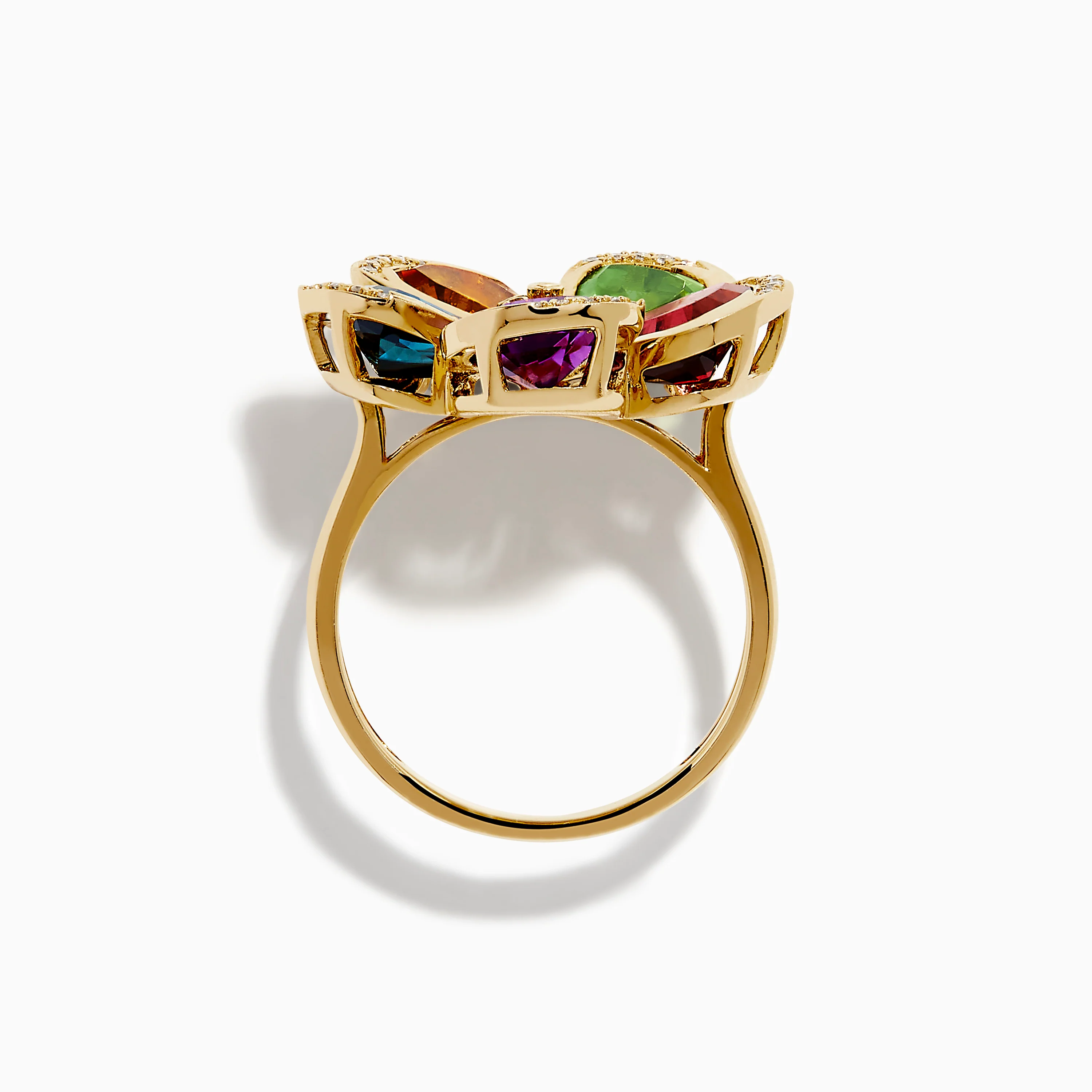 Mosaic 14K Yellow Gold Multi Gemstone Floral Ring - Image 3