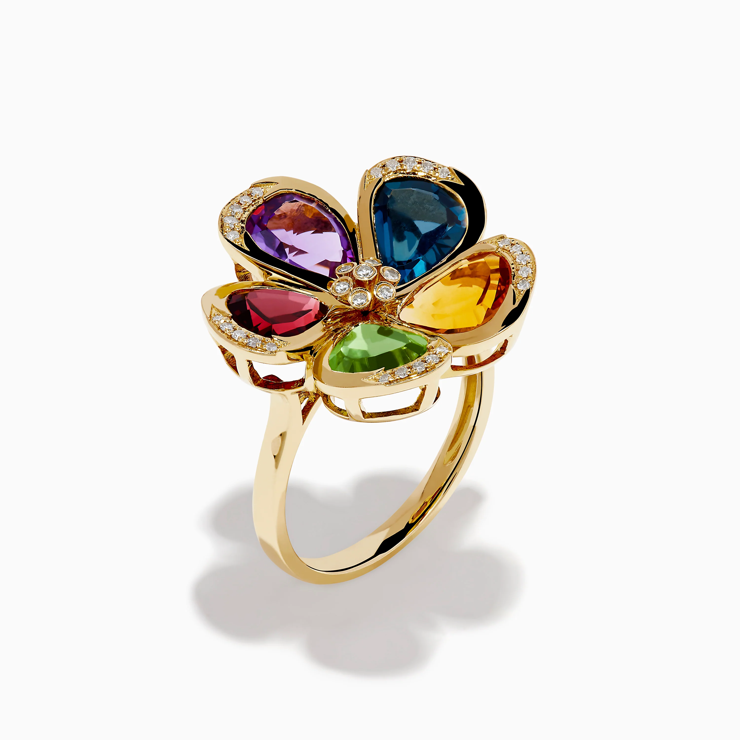 Mosaic 14K Yellow Gold Multi Gemstone Floral Ring - Image 4