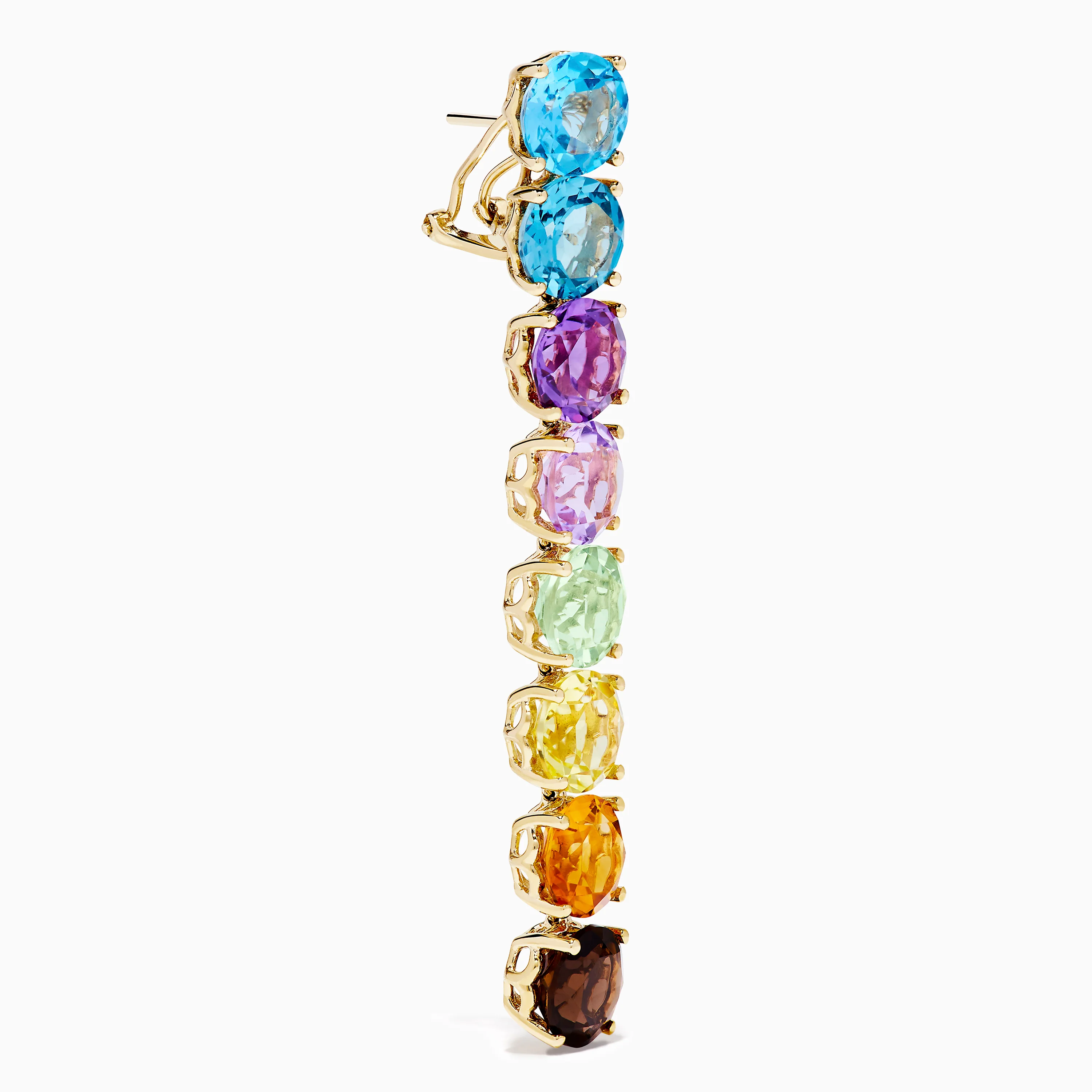 Mosaic 14K Yellow Gold Multi Semi Precious Gemstone Linear Drop Earrings - Image 3