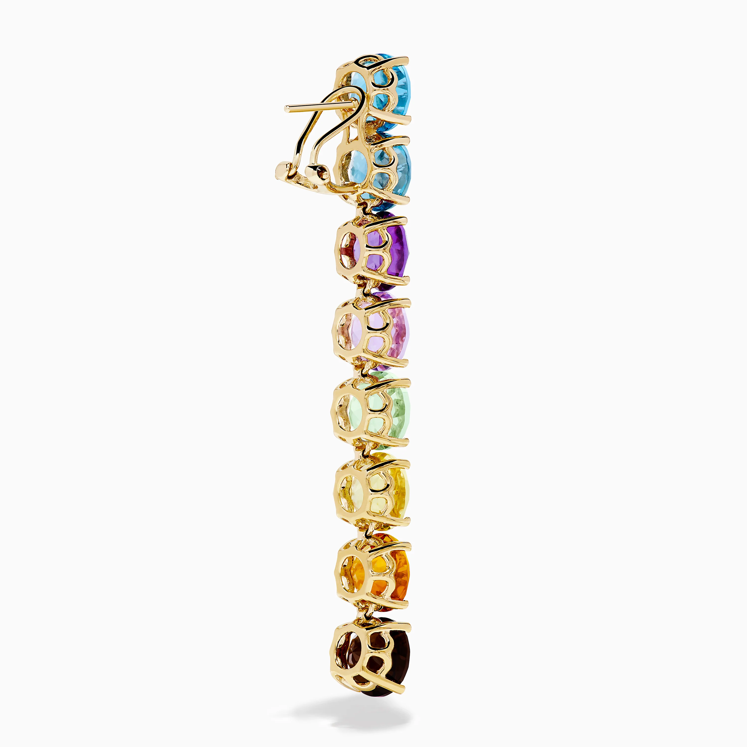 Mosaic 14K Yellow Gold Multi Semi Precious Gemstone Linear Drop Earrings - Image 4