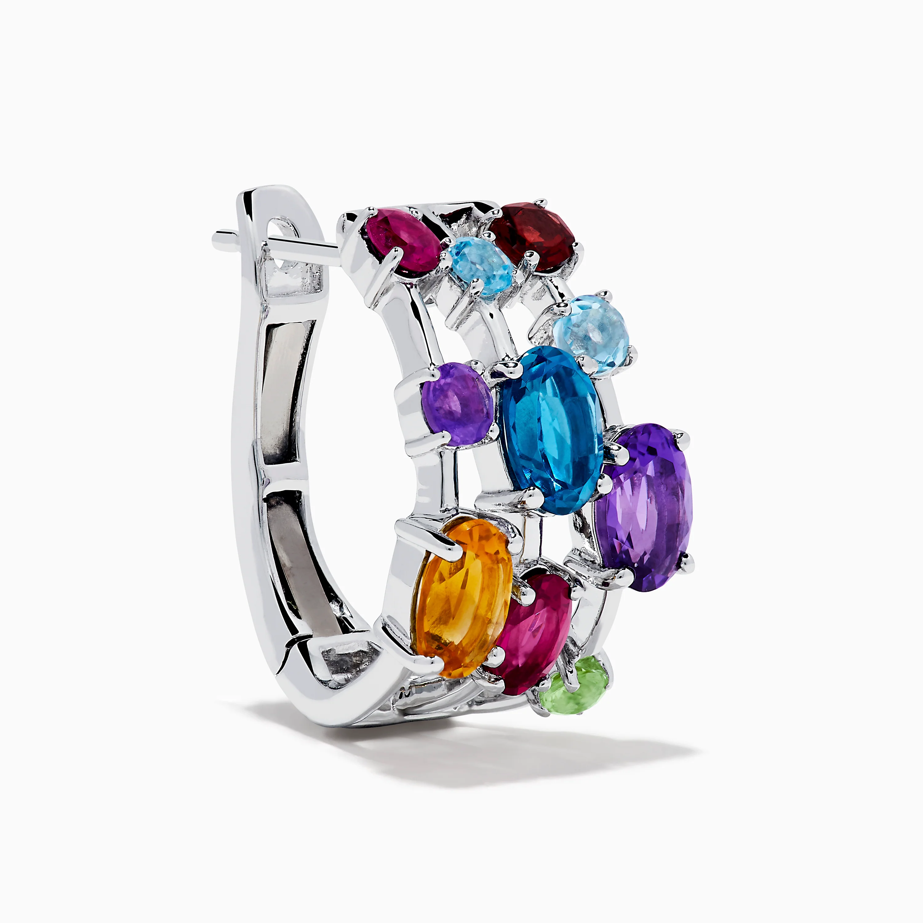 Mosaic 925 Sterling Silver Multi Colored Gem Hoop Earrings - Image 3