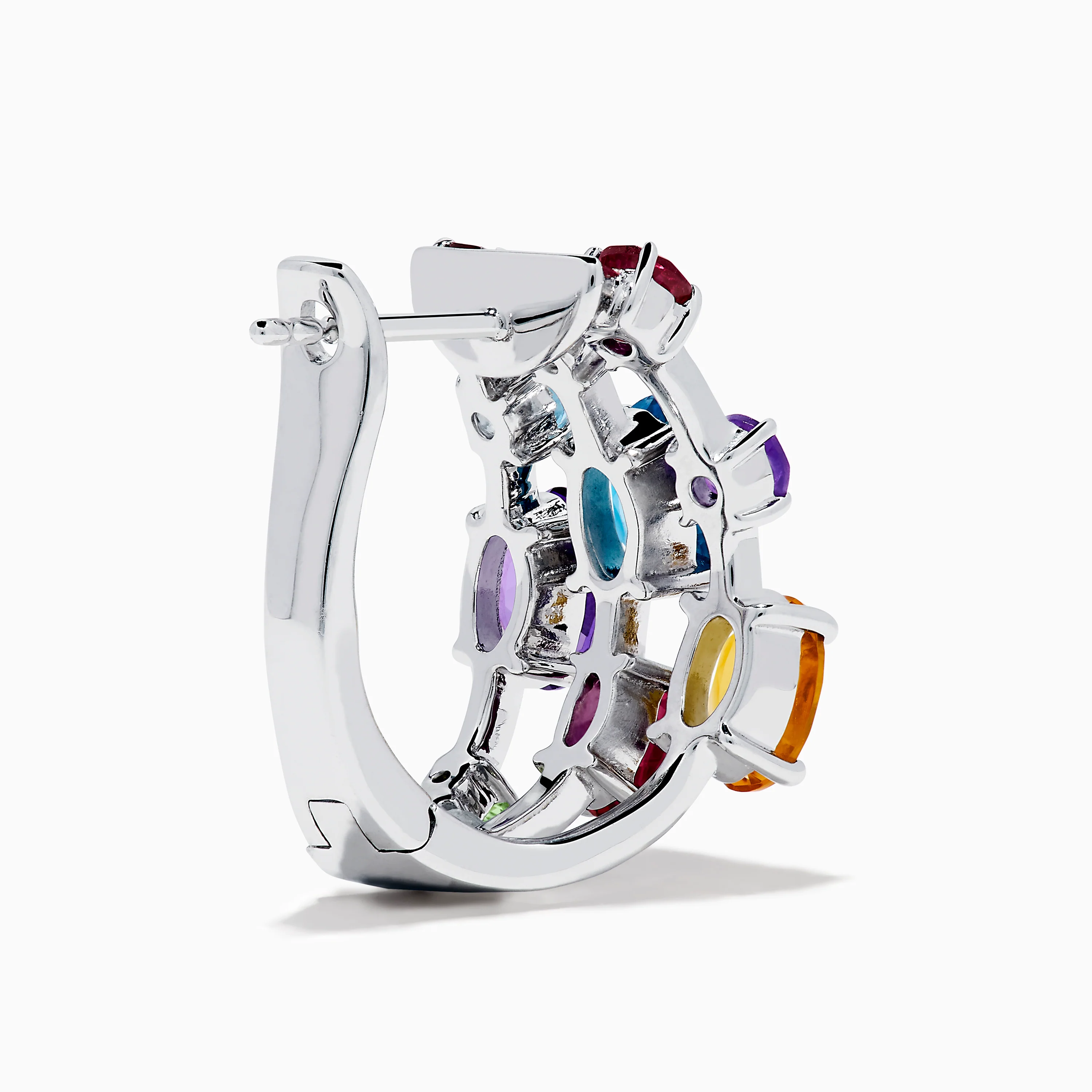 Mosaic 925 Sterling Silver Multi Colored Gem Hoop Earrings - Image 4
