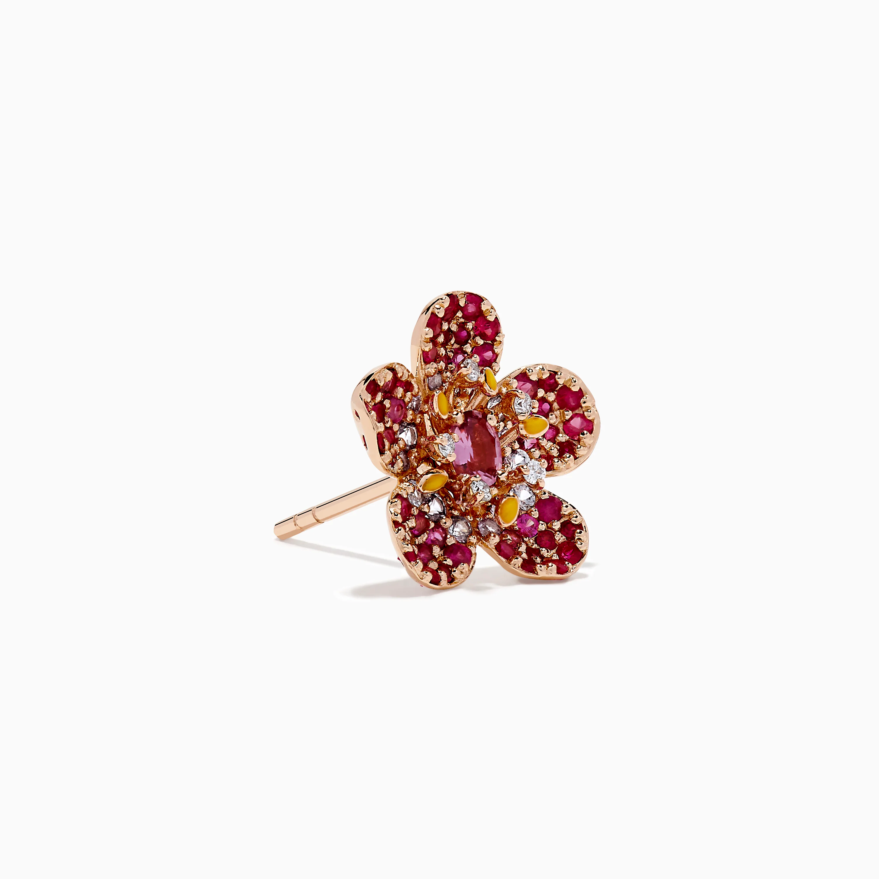 Nature 14K Rose Gold Pink Sapphire and Diamond Flower Stud Earrings - Image 3