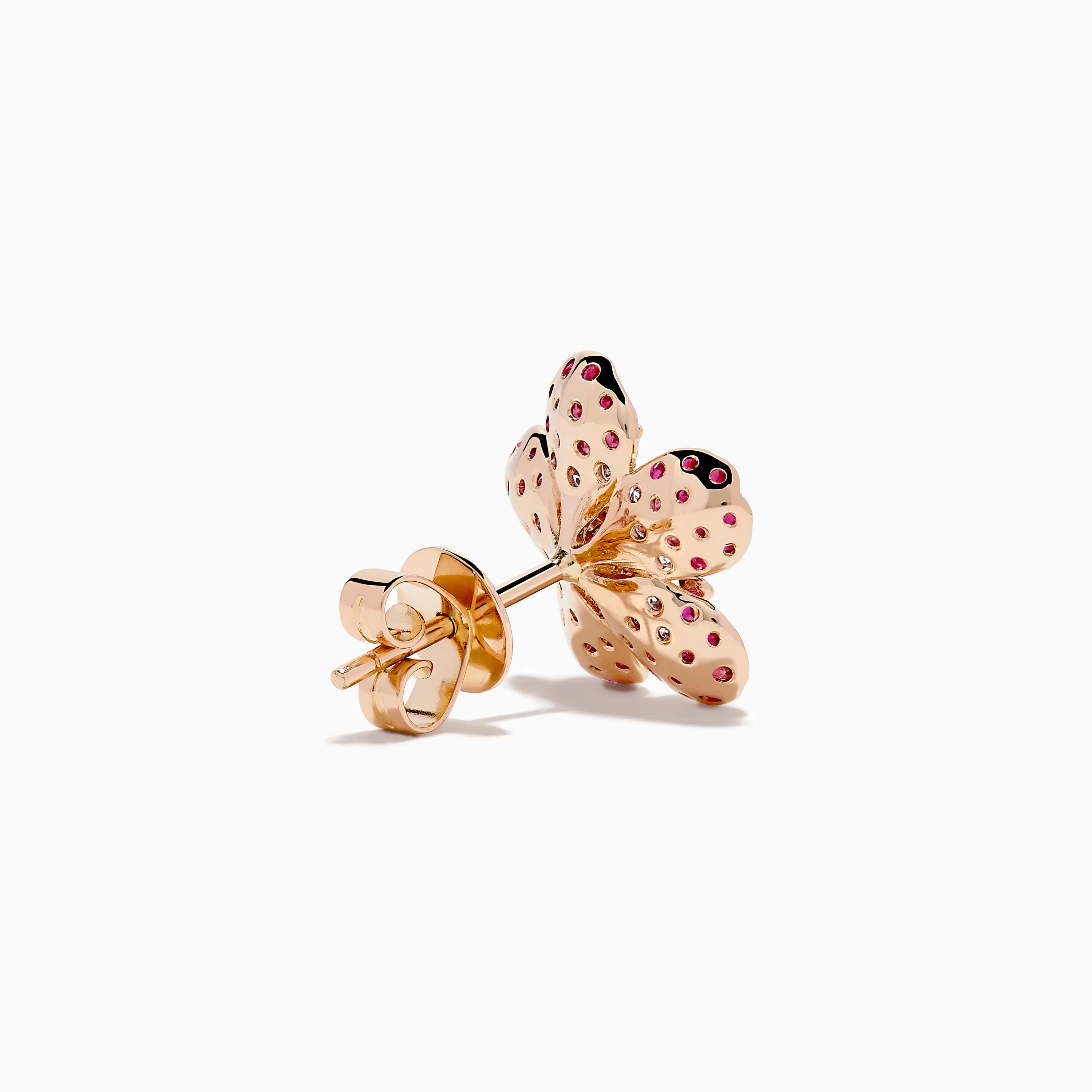 Nature 14K Rose Gold Pink Sapphire and Diamond Flower Stud Earrings - Image 4