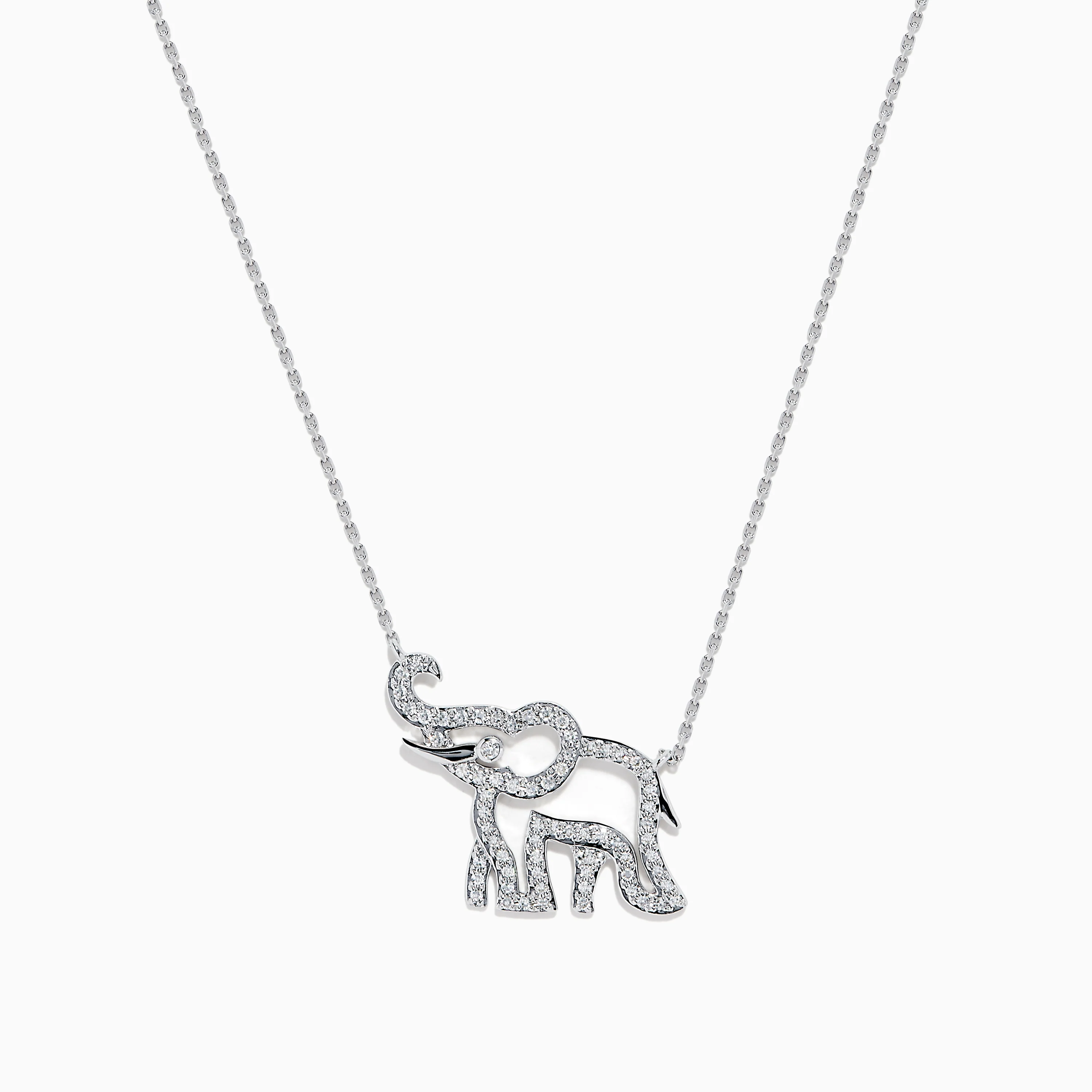 Novelty 14K White Gold Diamond Elephant Necklace