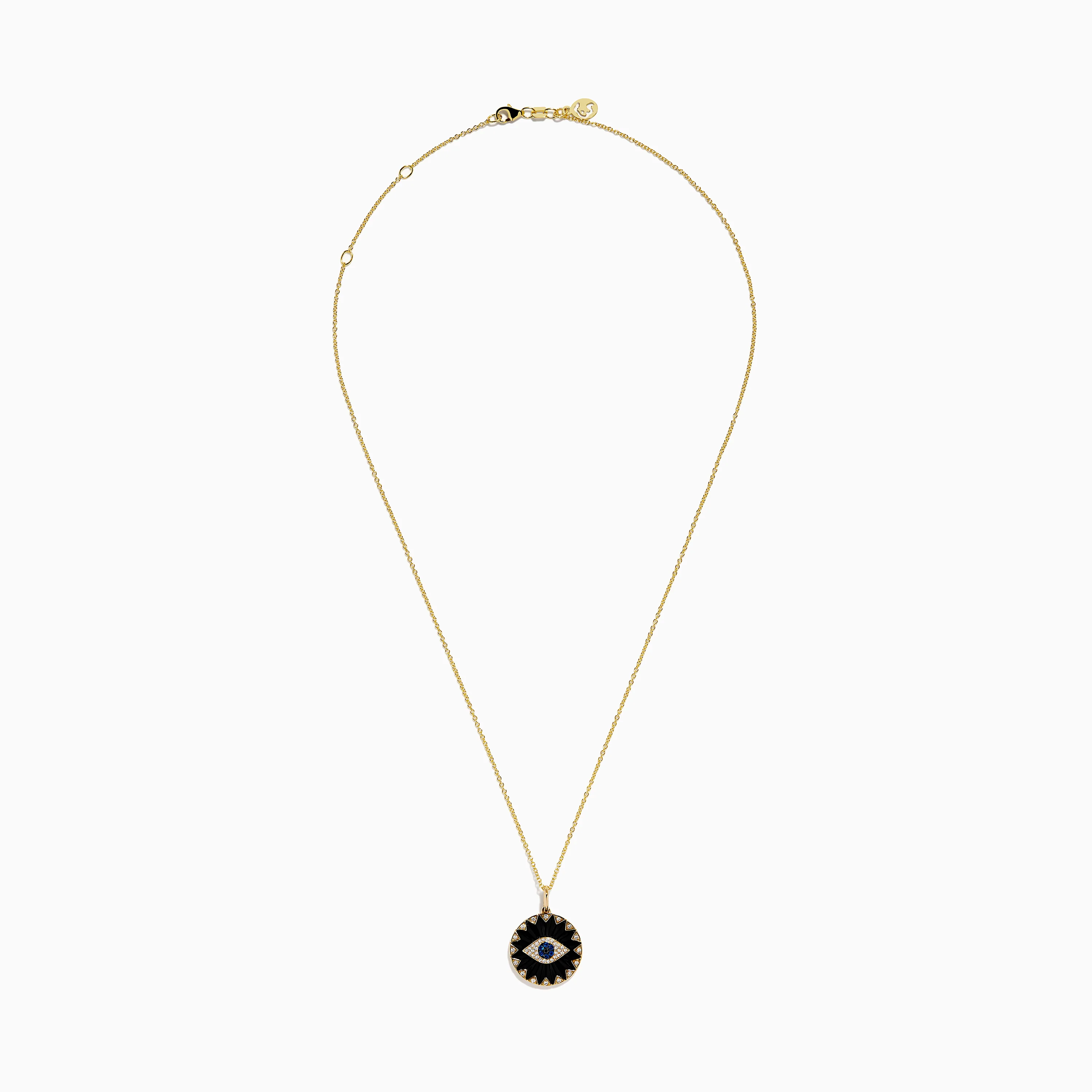 Novelty 14K Yellow Gold Black Onyx, Diamond and Sapphire Evil Eye Pendant - Image 3