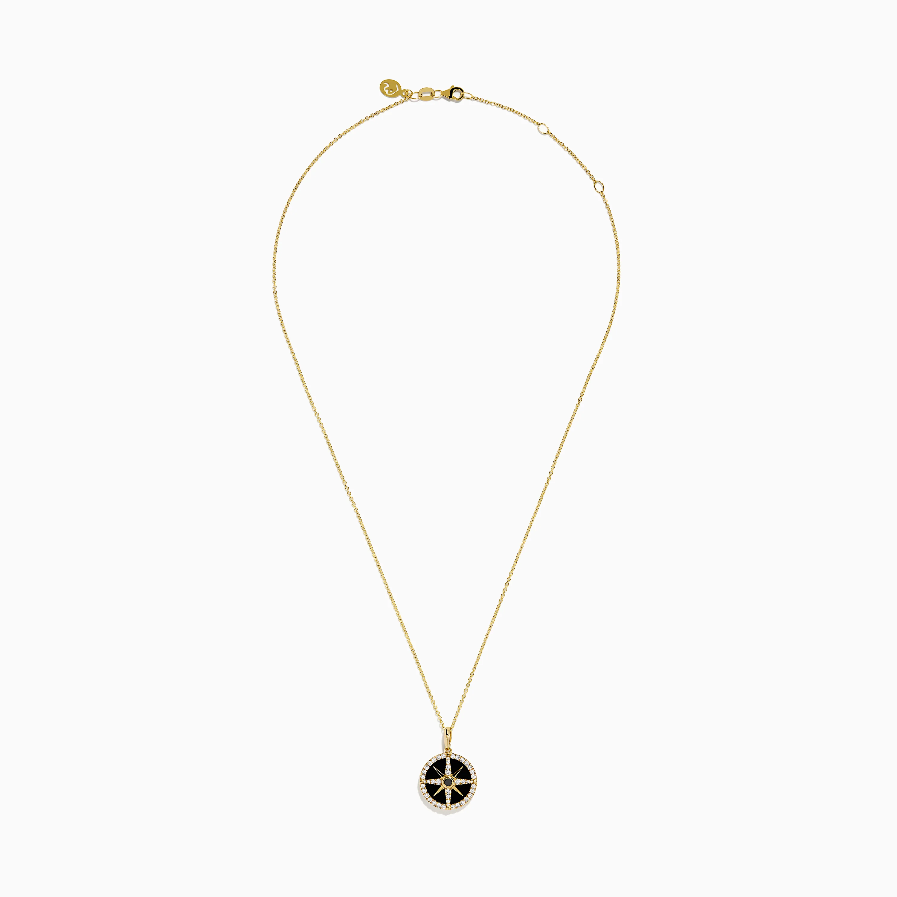 Novelty 14K Yellow Gold Black Onyx, White and Black Diamond Compass Pendant - Image 3