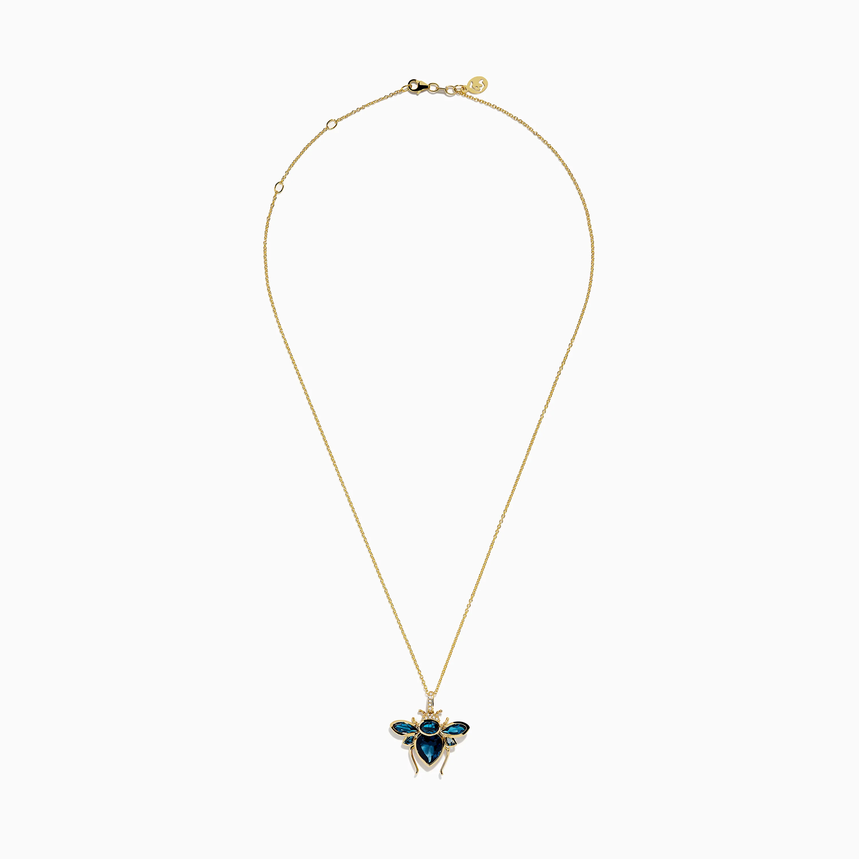 Novelty 14K Yellow Gold Blue Topaz and Diamond Bee Pendant - Image 3