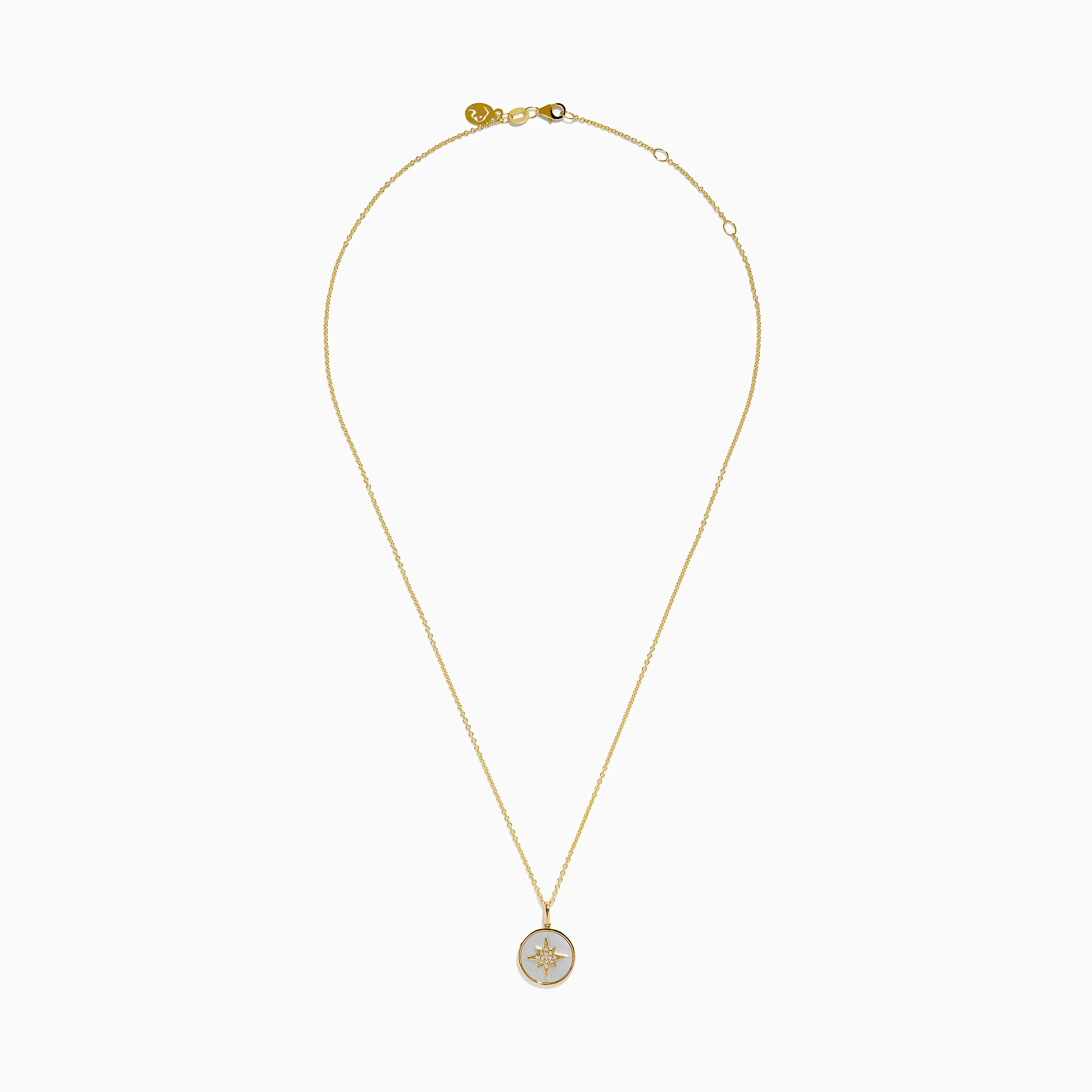 Novelty 14K Yellow Gold Mother of Pearl and Diamond Compass Pendant - Image 3
