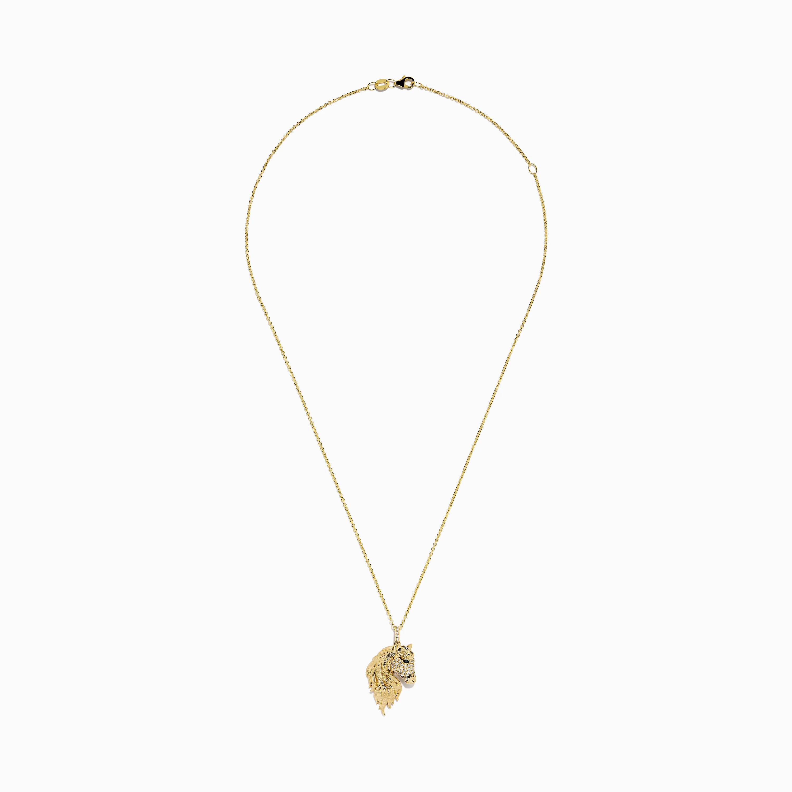 Novelty 14K Yellow Gold White and Black Diamond Horse Pendant - Image 3