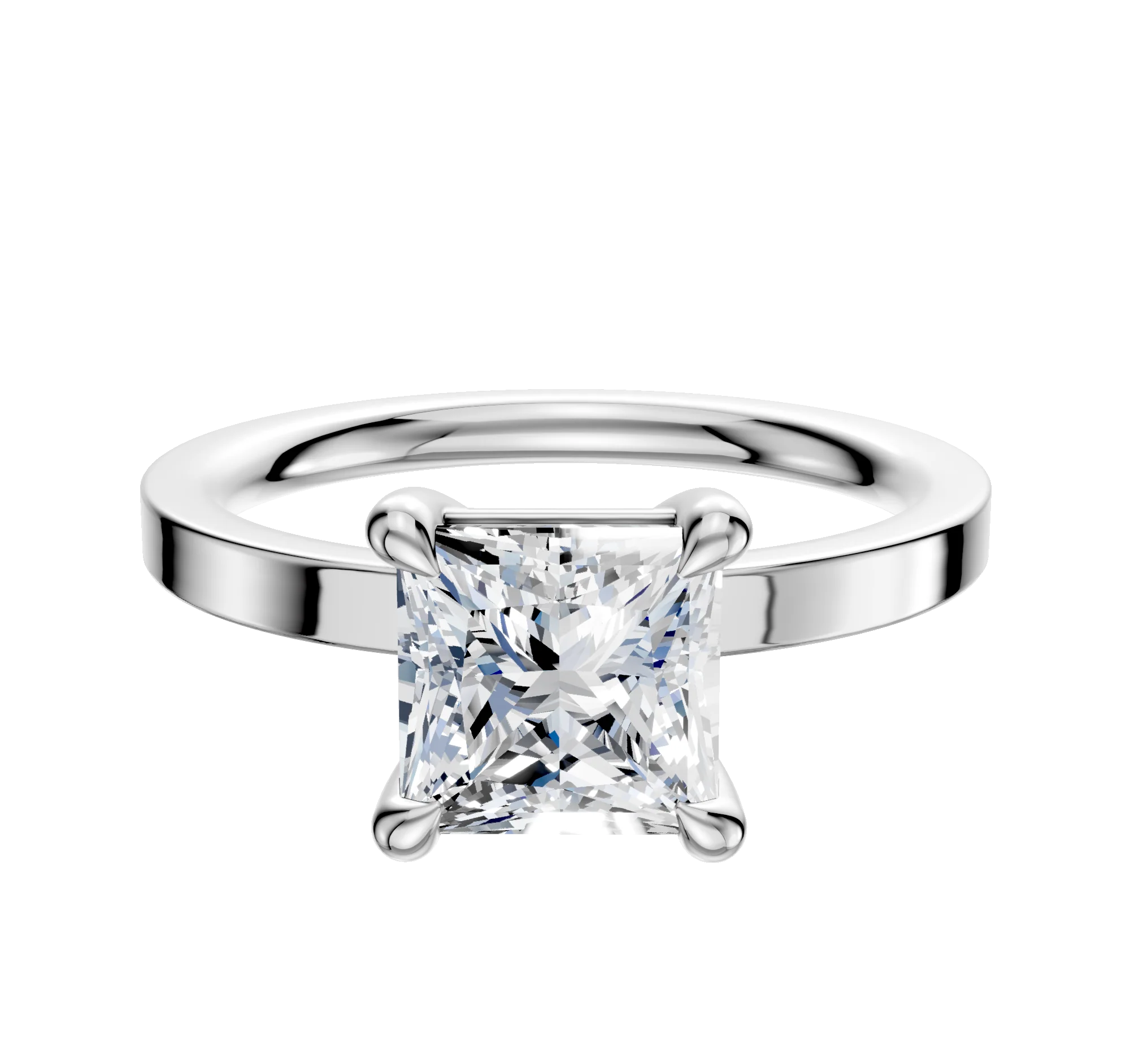 Platinum 4 Prong Basket Classic Flat 2.0mm Engagement Ring