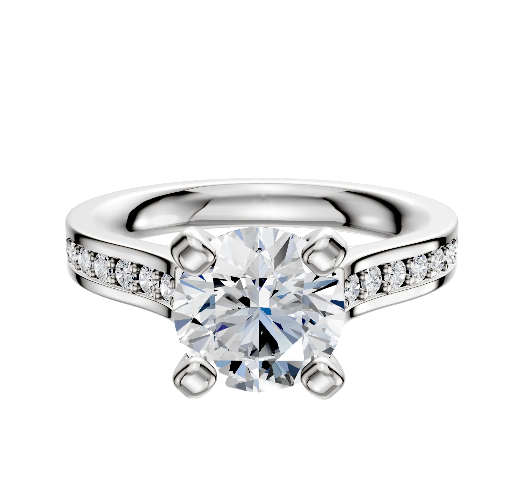 Platinum 4 Prong Cathedral Flat 1-Row-Pave 2.5mm Engagement Ring