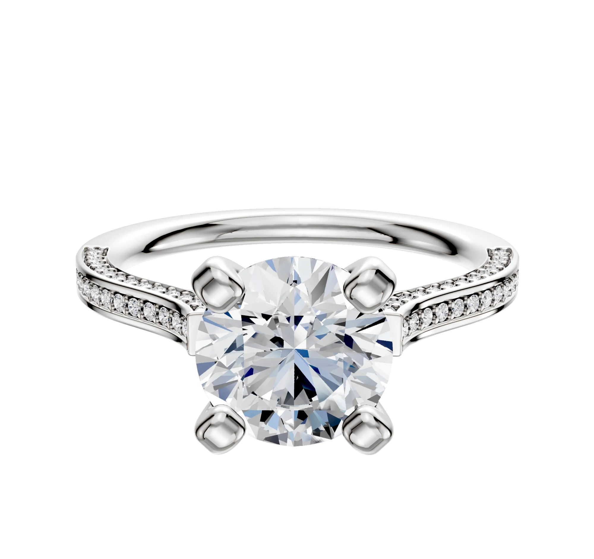Platinum 4 Prong Cathedral Flat 3-Row-Pave 2.0mm Engagement Ring