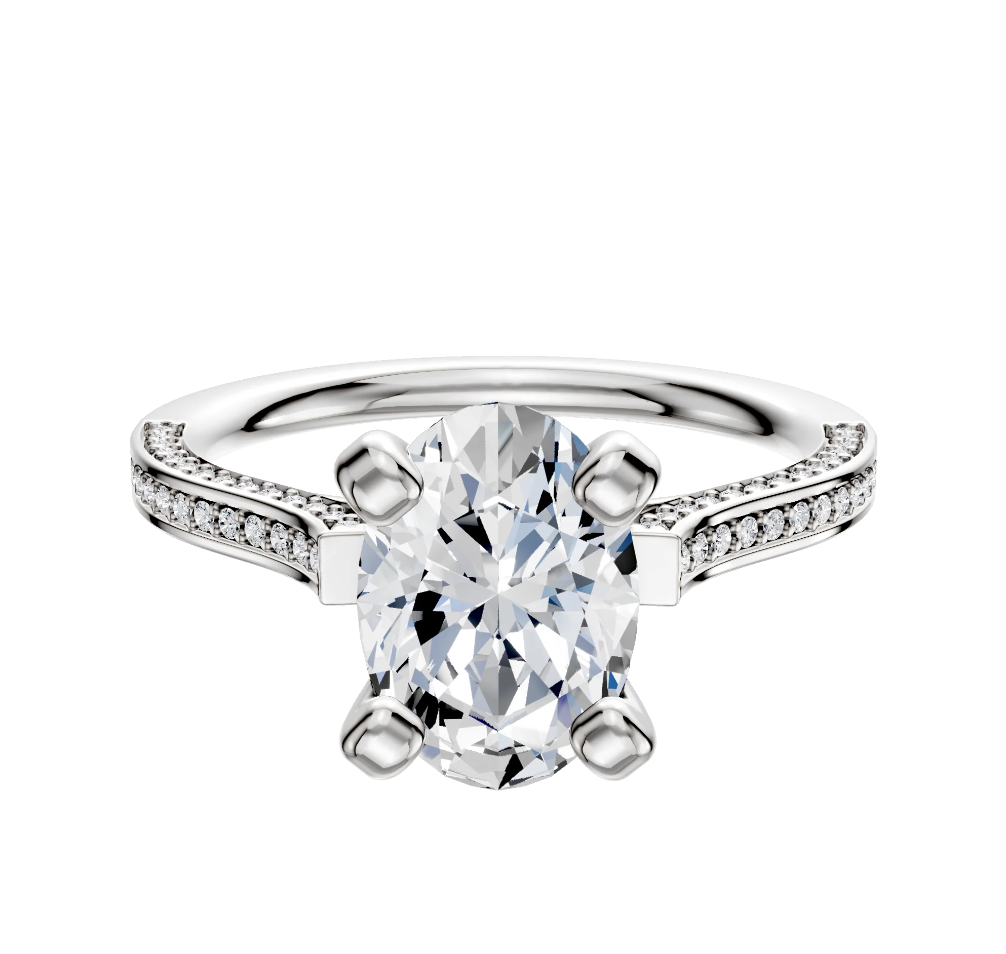 Platinum 4 Prong Cathedral Flat 3-Row-Pave 2.0mm Engagement Ring