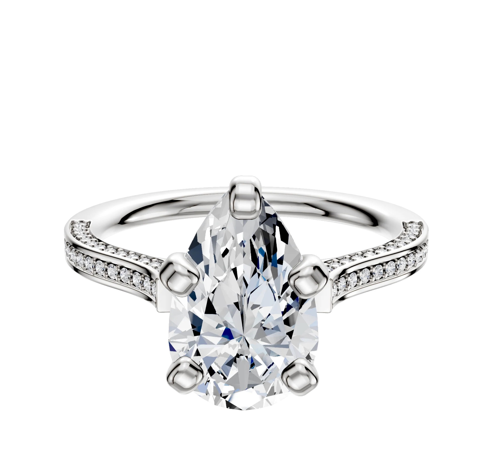 Platinum 4 Prong Cathedral Flat 3-Row-Pave 2.0mm Engagement Ring