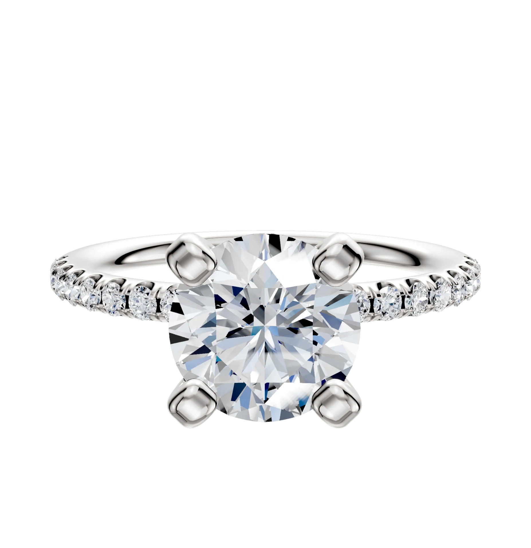 Platinum 4 Prong Classic Dome 1-Row-Pave 2.5mm Engagement Ring