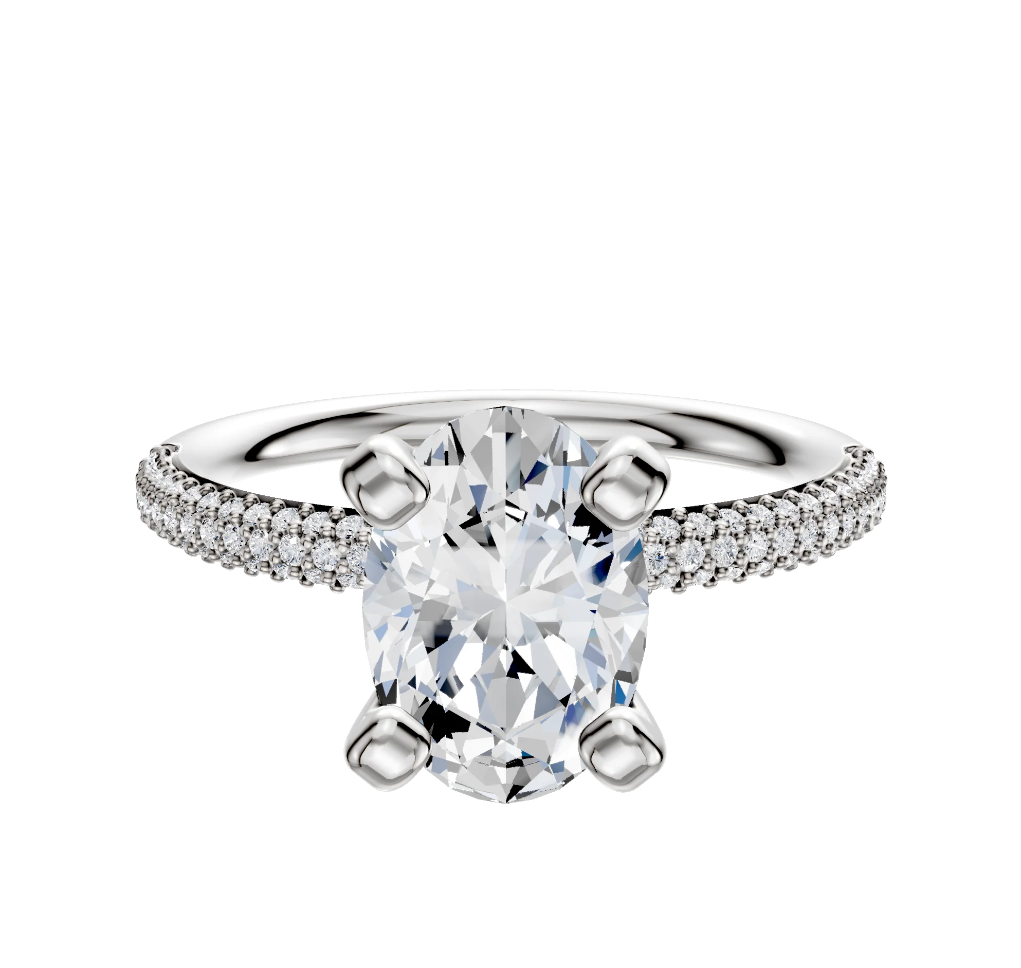 Platinum 4 Prong Classic Dome 3-Row-Pave 2.0mm Engagement Ring