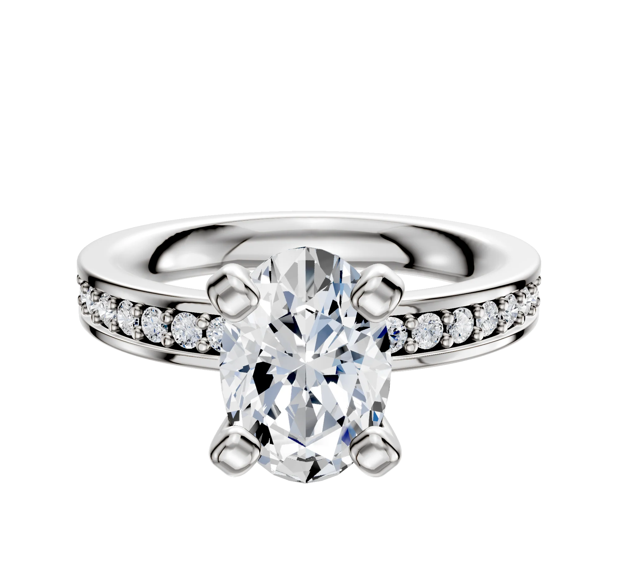 Platinum 4 Prong Classic Flat 1-Row-Pave 2.5mm Engagement Ring