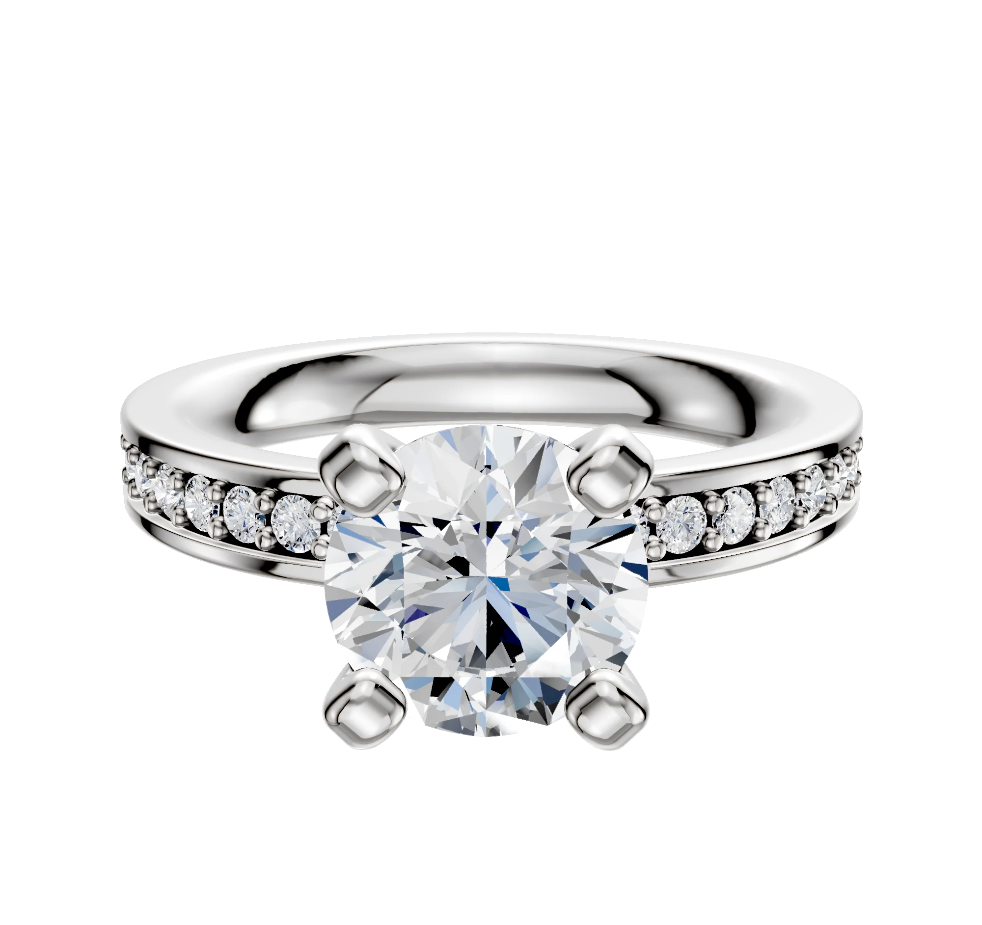 Platinum 4 Prong Classic Flat 1-Row-Pave 2.5mm Engagement Ring