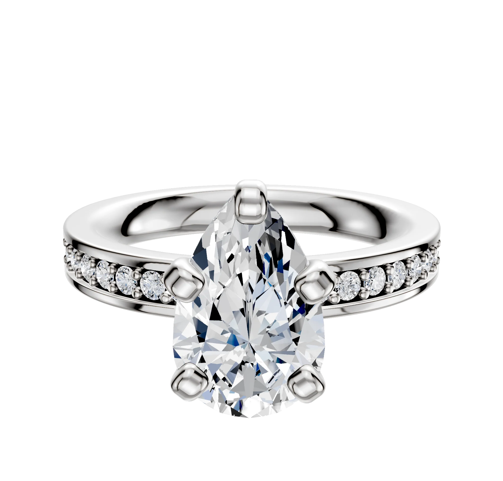 Platinum 4 Prong Classic Flat 1-Row-Pave 2.5mm Engagement Ring